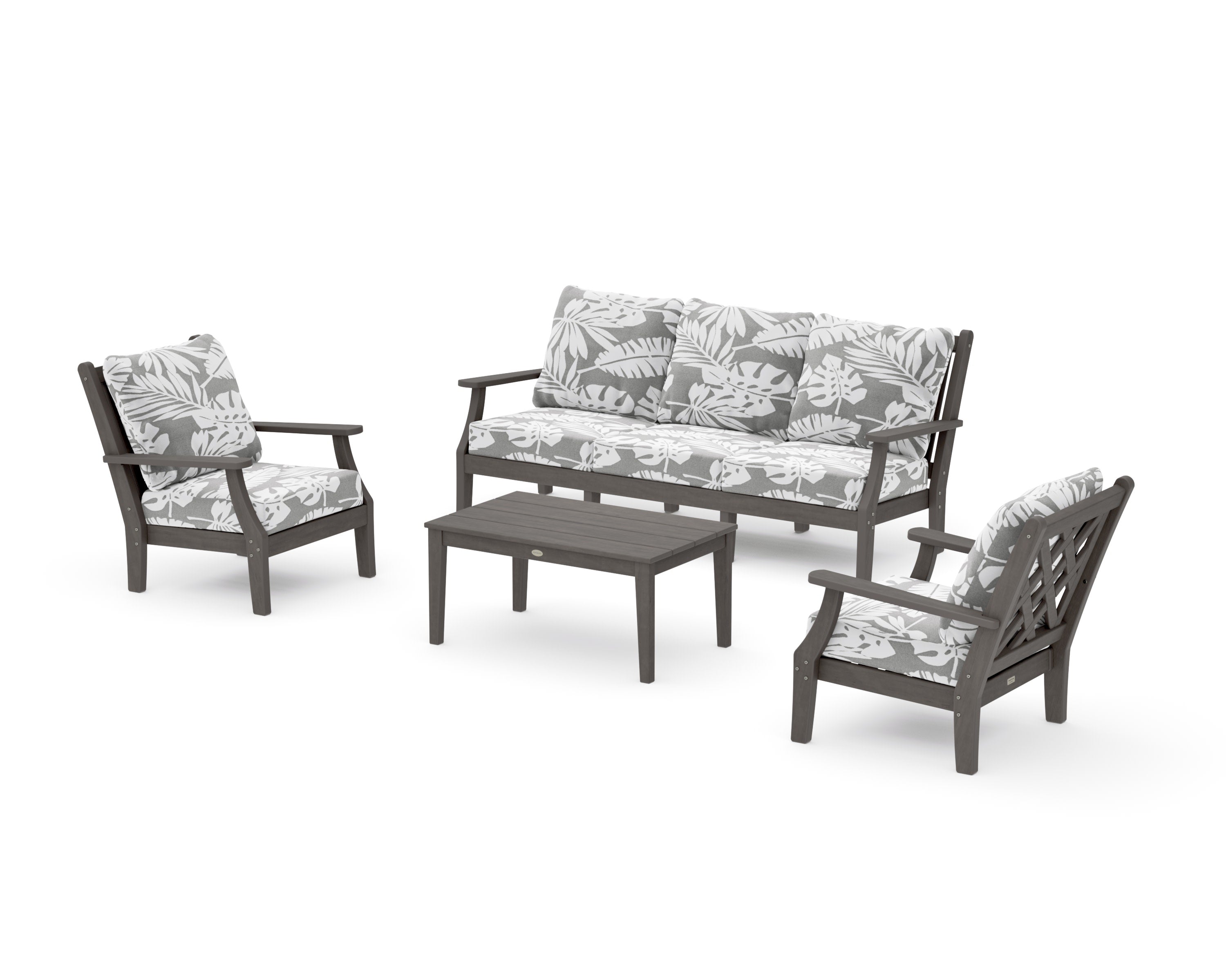 Wovendale 4-Piece Deep Seating Set with Sofa in Driftwood / Leaf Grey Mist