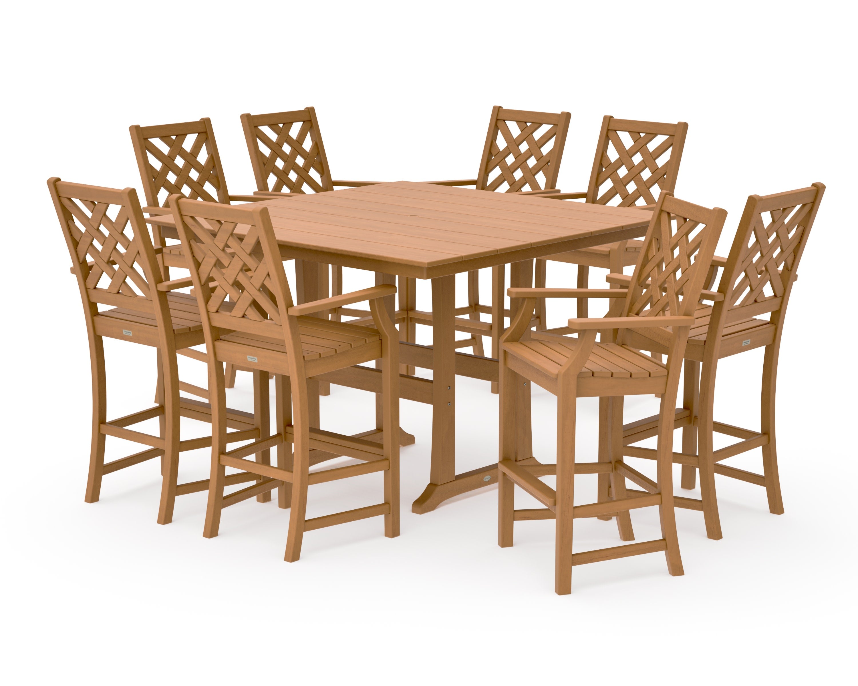 Wovendale 9-Piece Square Farmhouse Bar Set with Trestle Legs in Natural