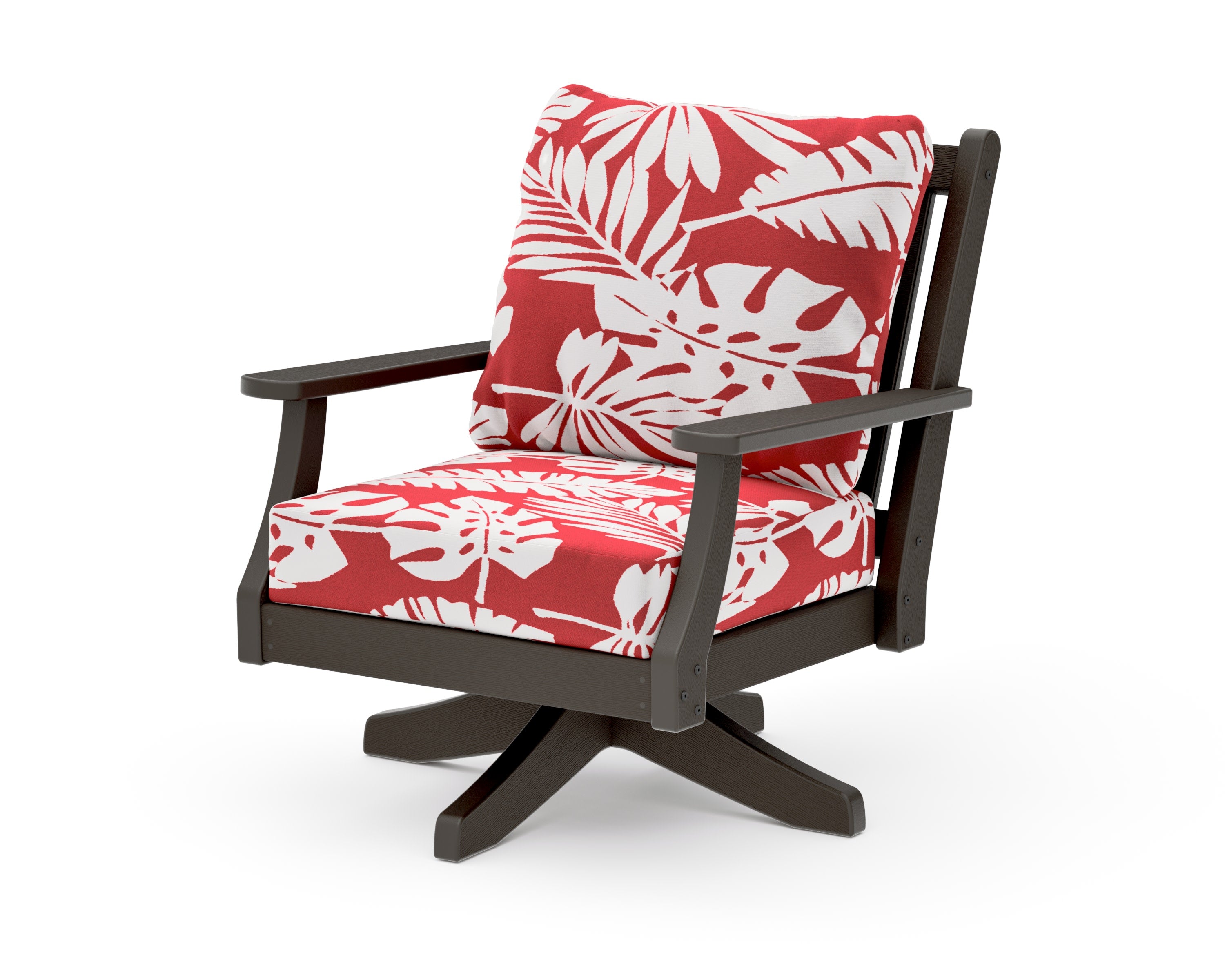 Wovendale Deep Seating Swivel Chair in Vintage Coffee / Leaf Crimson
