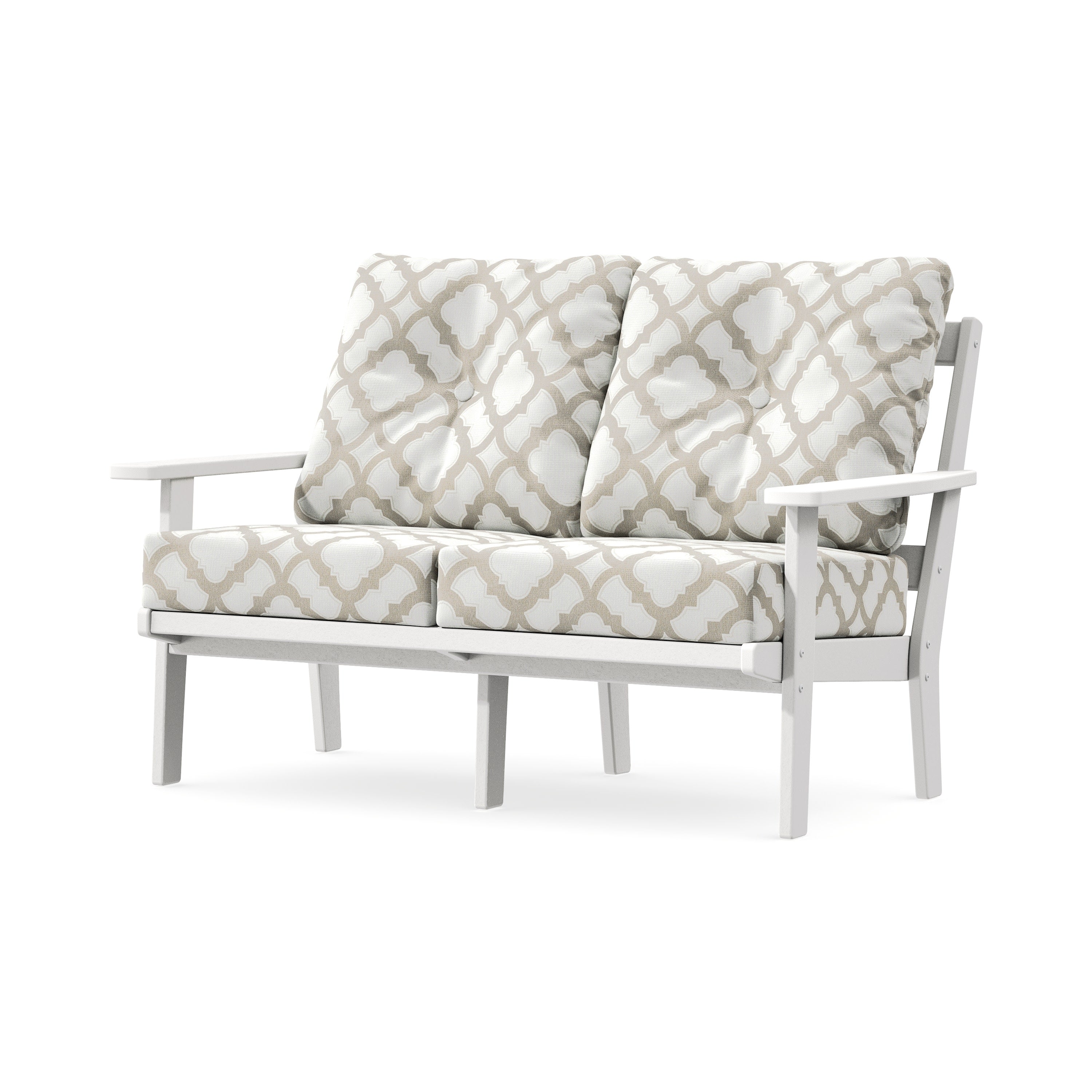 Prairie Deep SeatingLoveseat in White / Trellis Dune Burlap