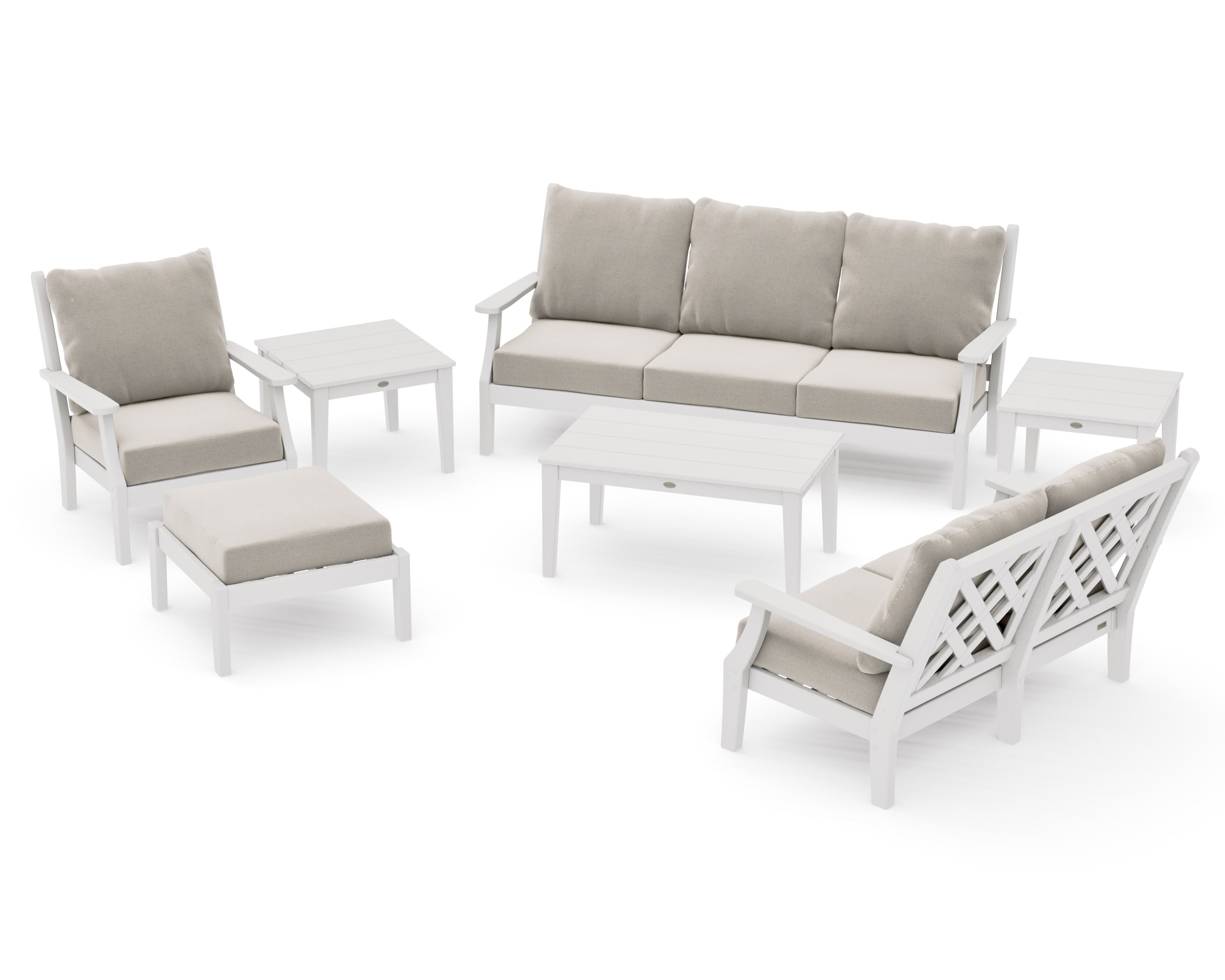 Wovendale 7-Piece Deep Seating Set in Vintage White / Dune Burlap