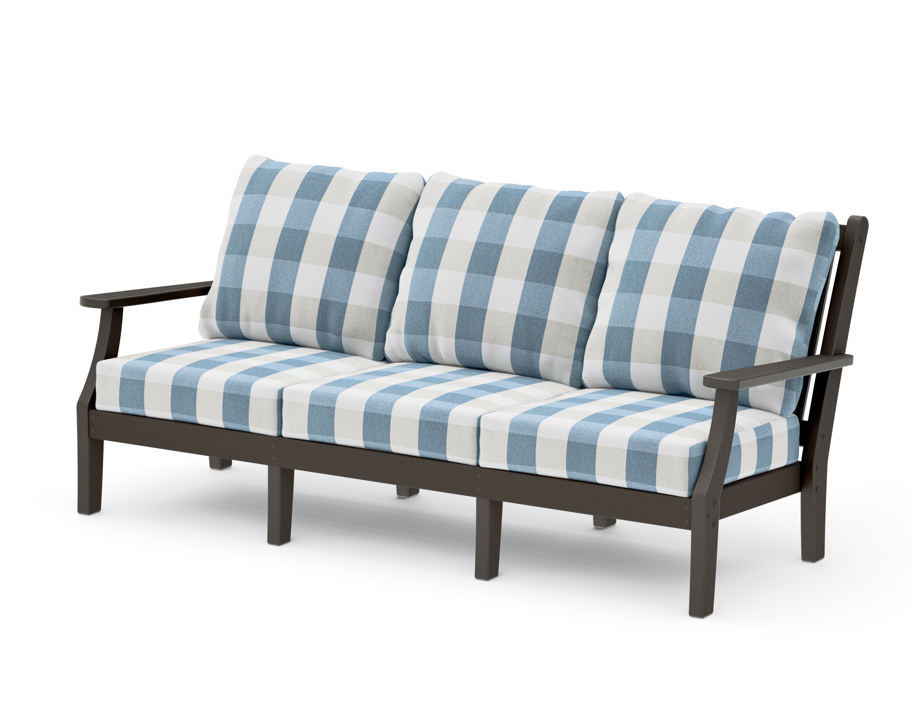 Wovendale Deep Seating Sofa in Vintage Coffee / Buffalo Plaid Sky Blue