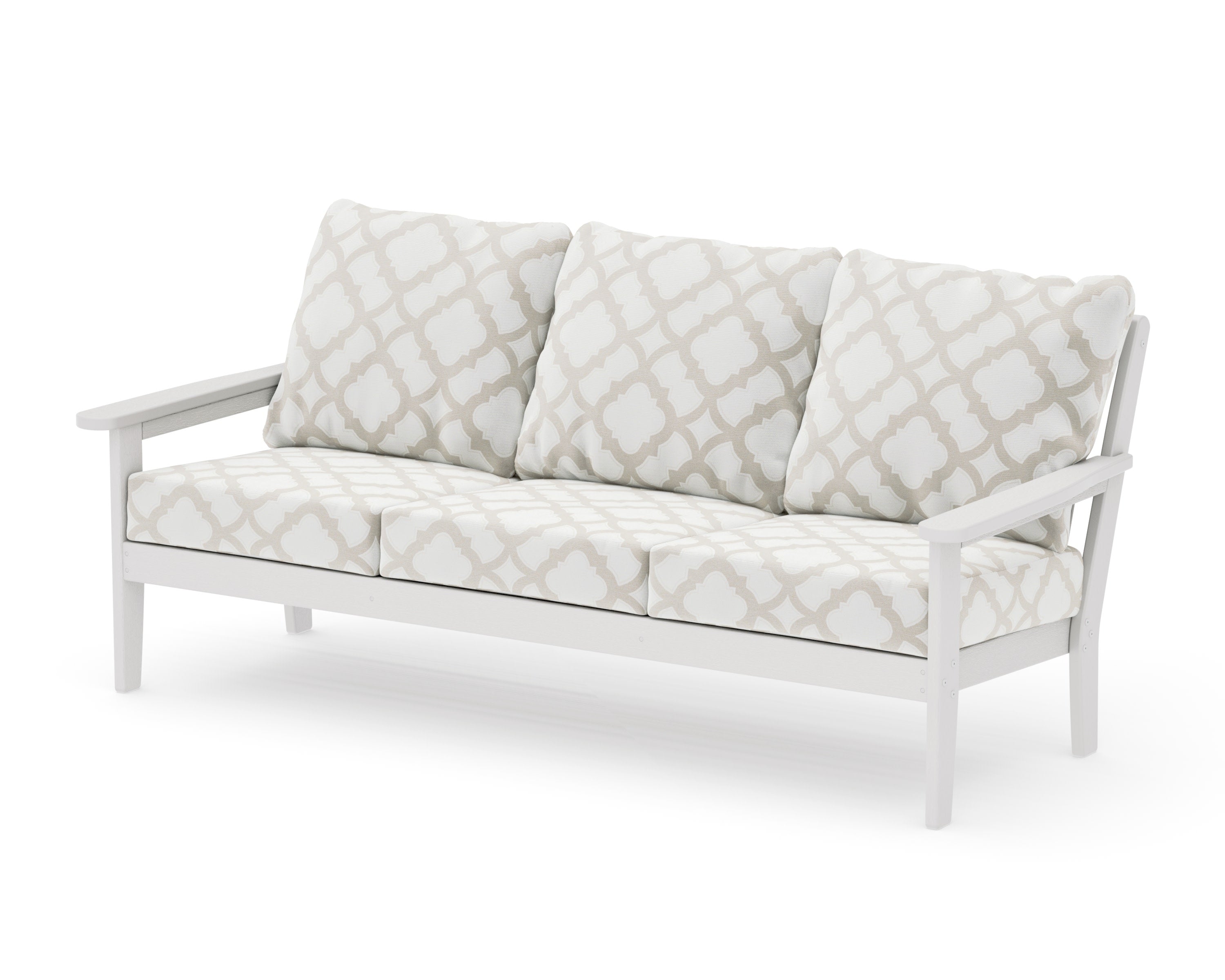 Cottage Deep Seating Sofa in Vintage White / Trellis Dune Burlap