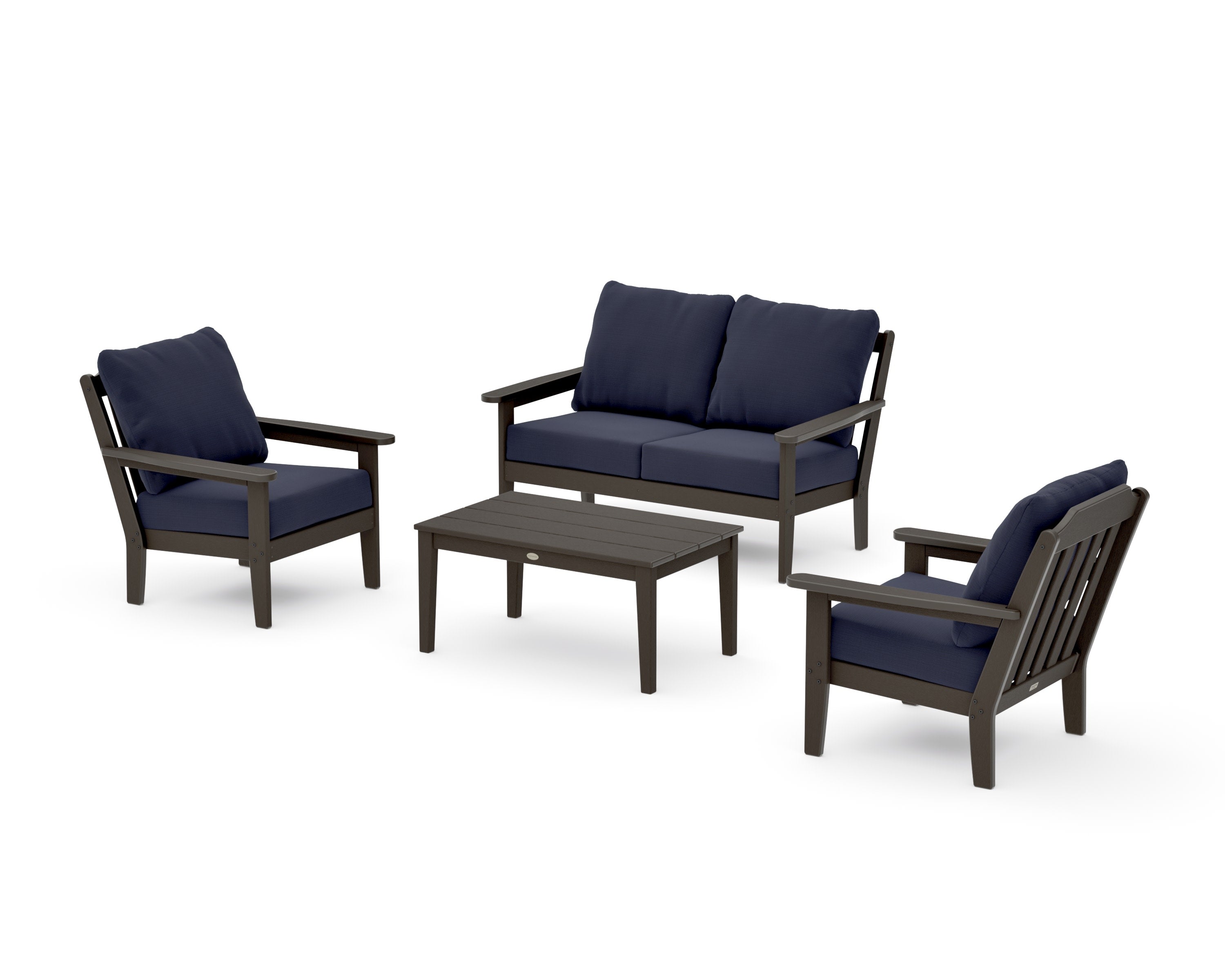 Cottage 4-Piece Deep Seating Set with Loveseat in Vintage Coffee / Navy Linen