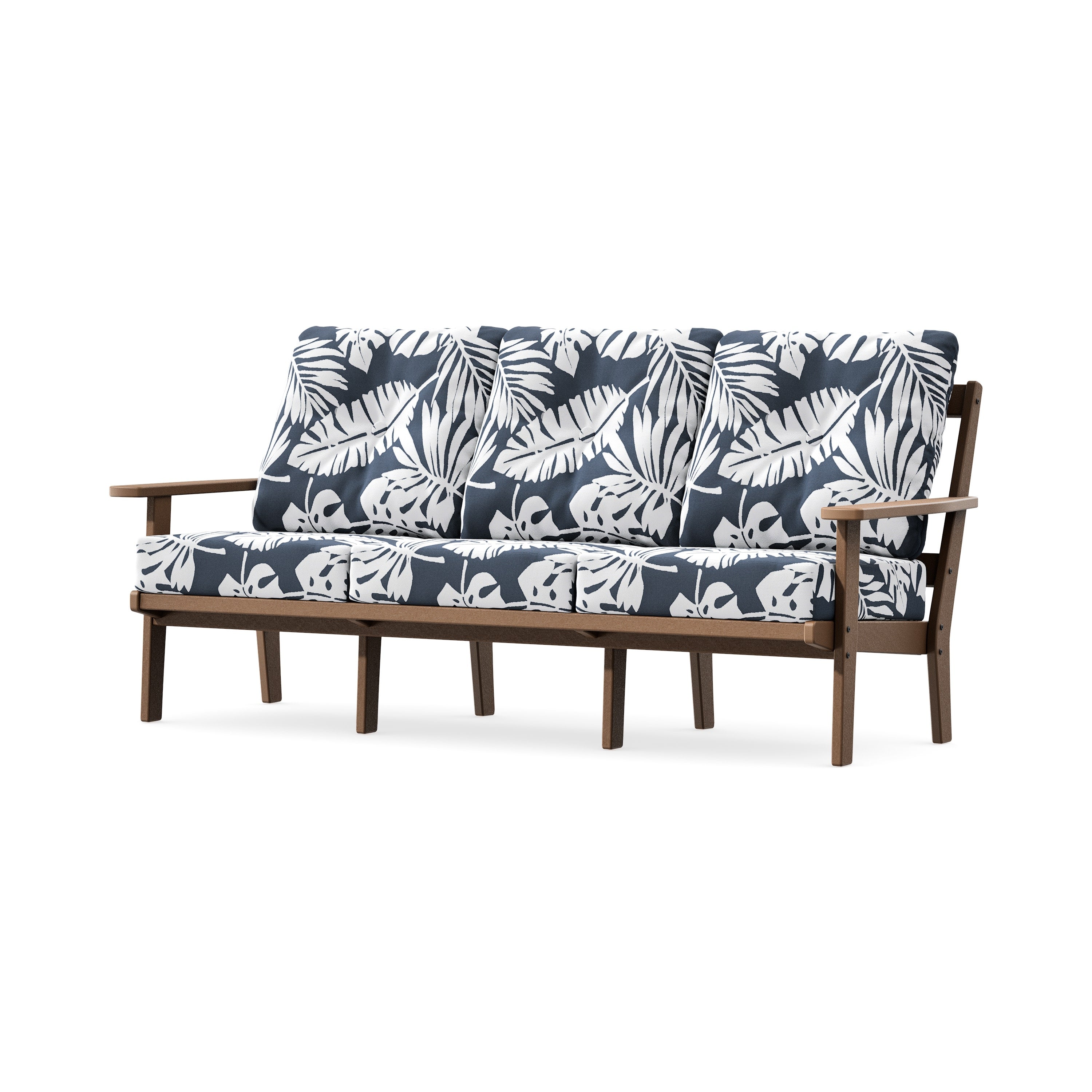 PrairieDeep Seating Sofa in Teak / Leaf Marine Indigo