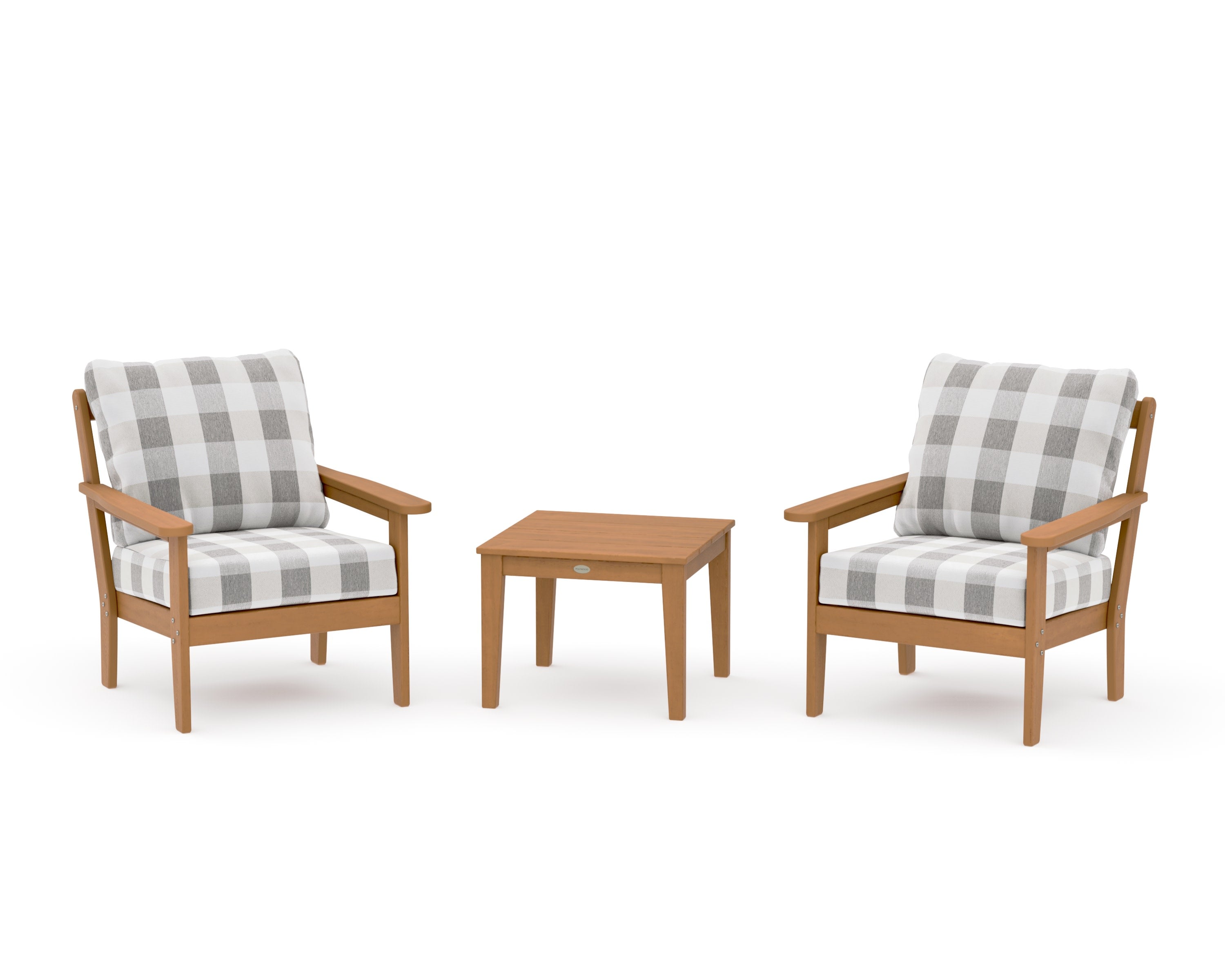 Cottage 3-Piece Deep Seating Set in Natural / Buffalo Plaid Grey Mist