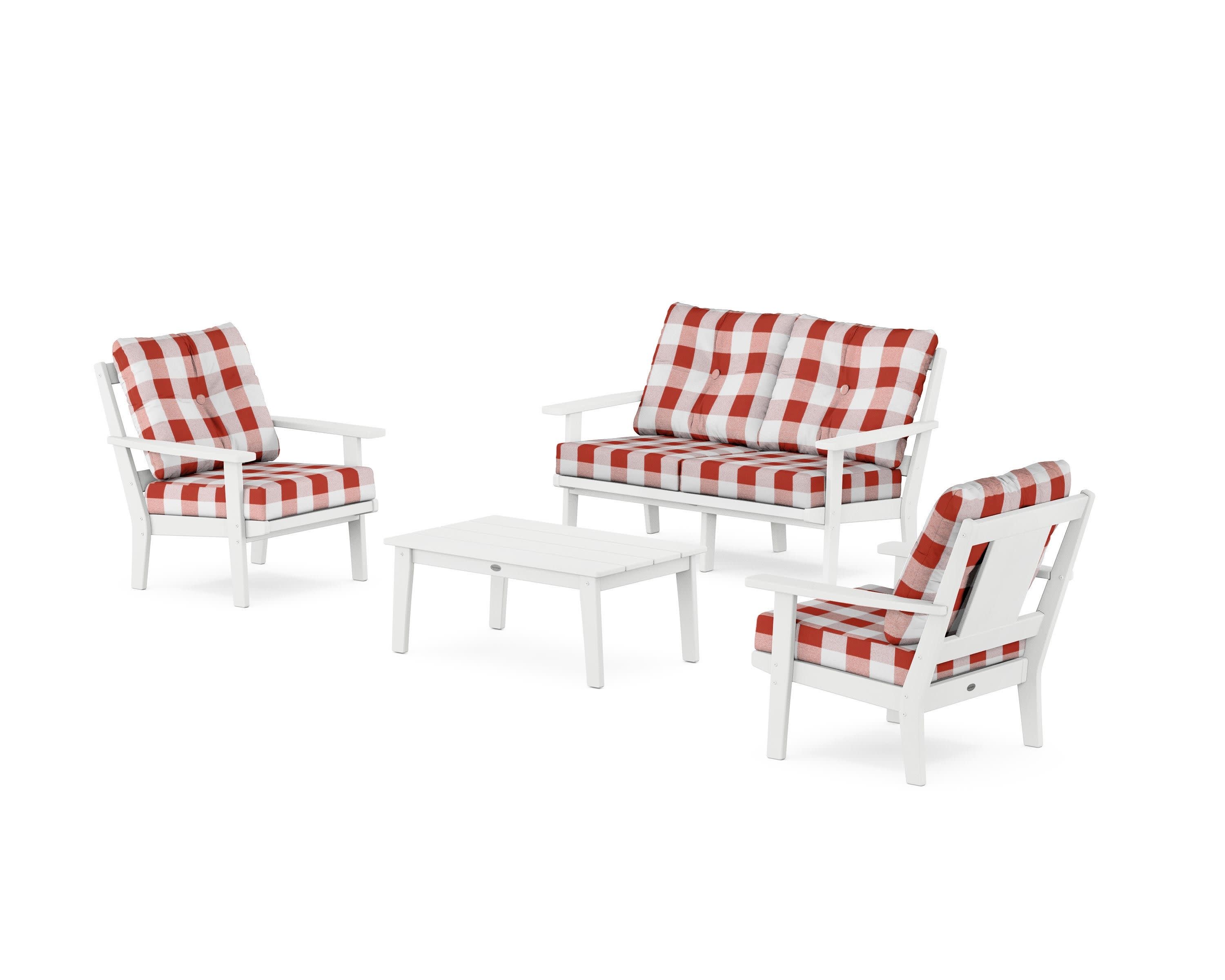 Prairie 4-Piece Deep Seating Set with Loveseat in White / Buffalo Plaid Crimson