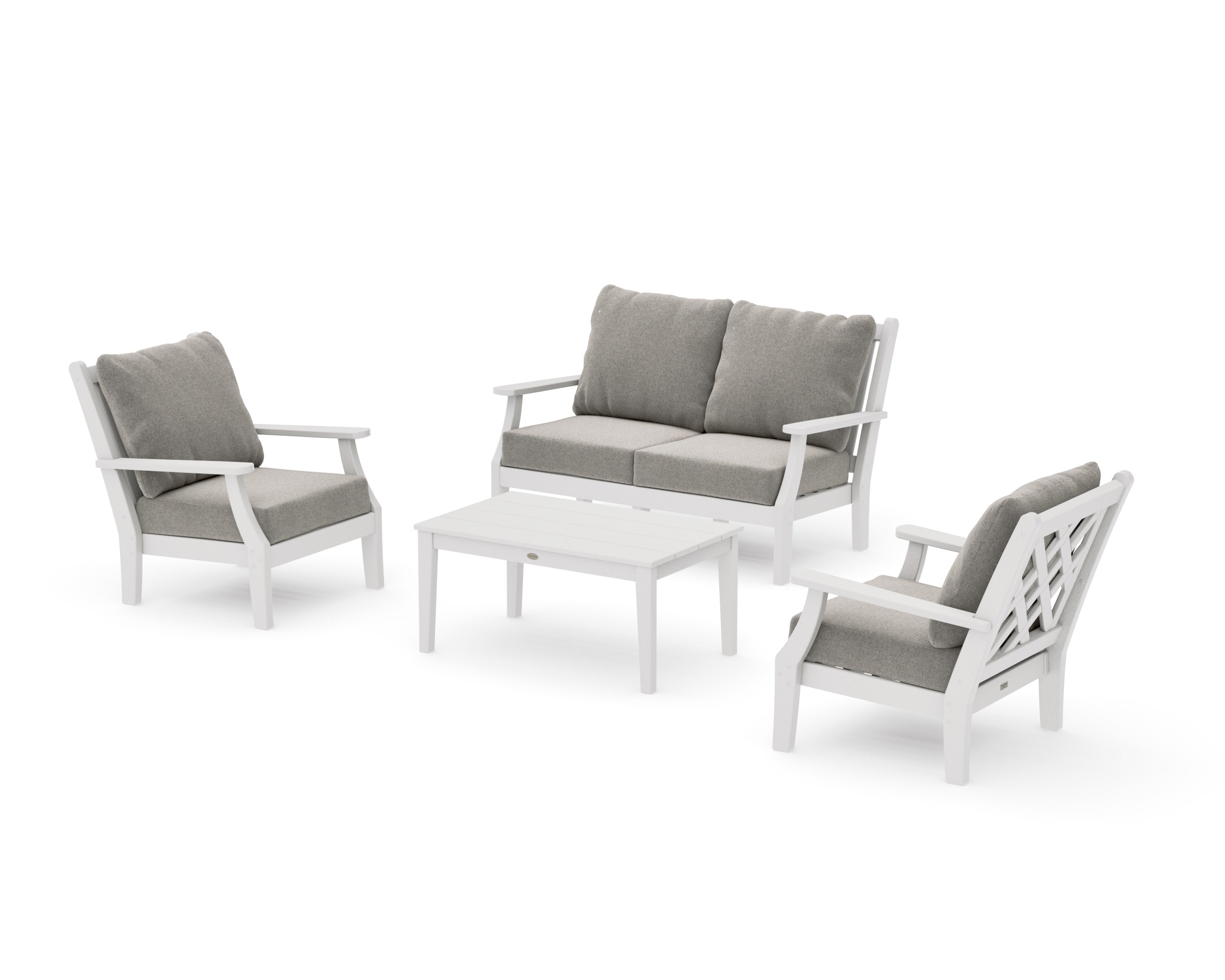 Wovendale 4-Piece Deep Seating Set with Loveseat in Vintage White / Weathered Tweed