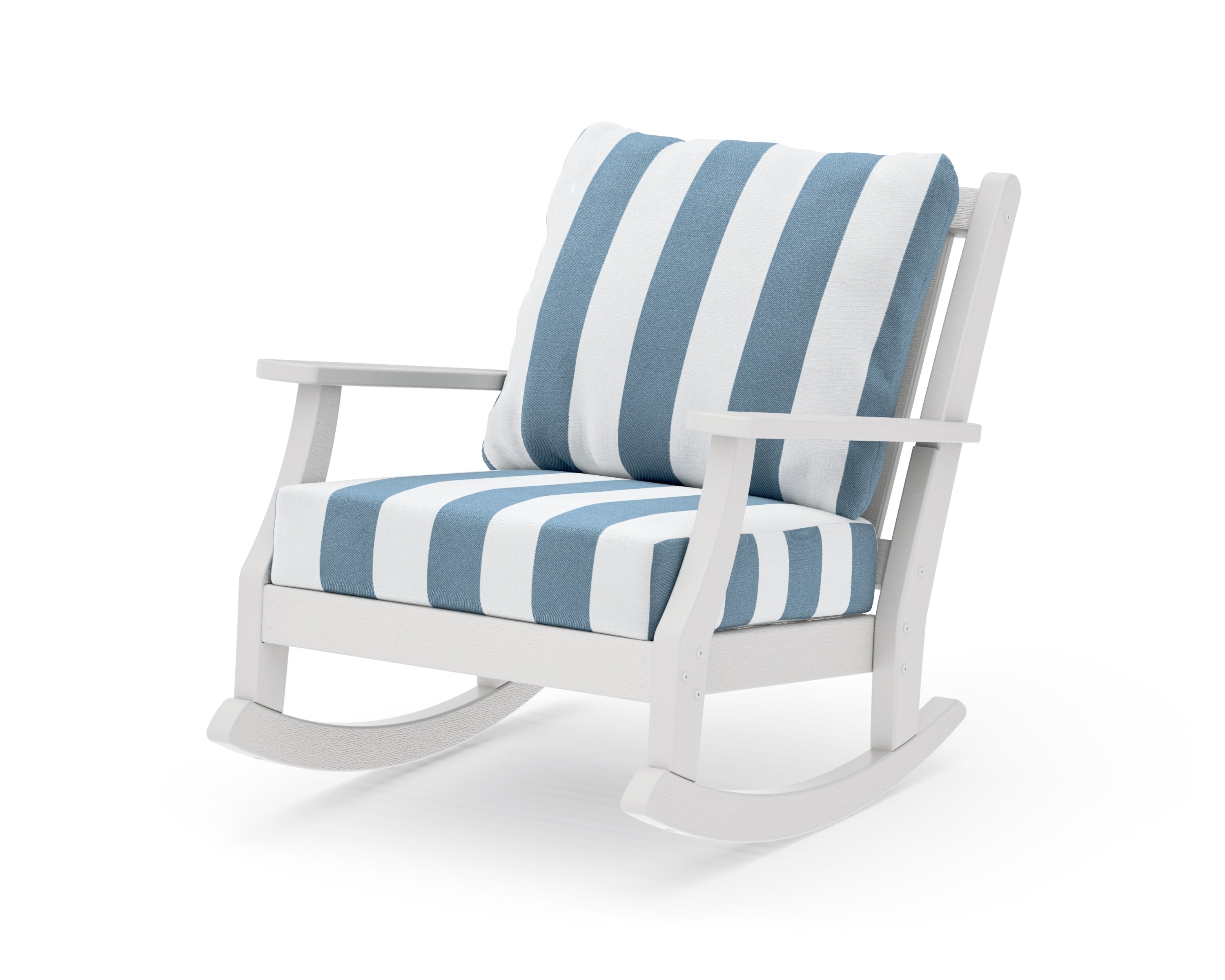 Wovendale Deep Seating Rocking Chair in Vintage White / Cabana Stripe Sky Blue