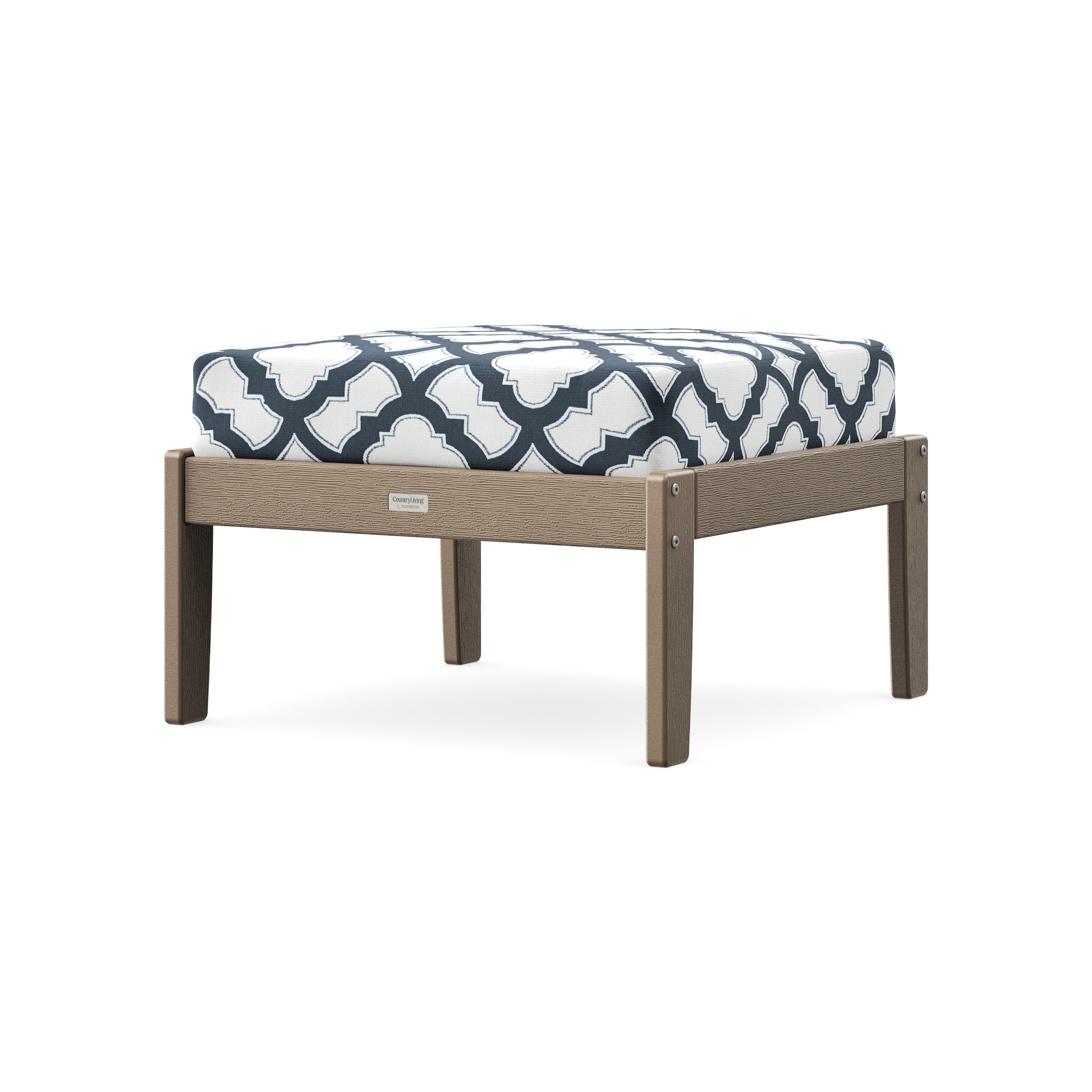 Cottage Deep Seating Ottoman in Vintage Sahara / Trellis Marine Indigo