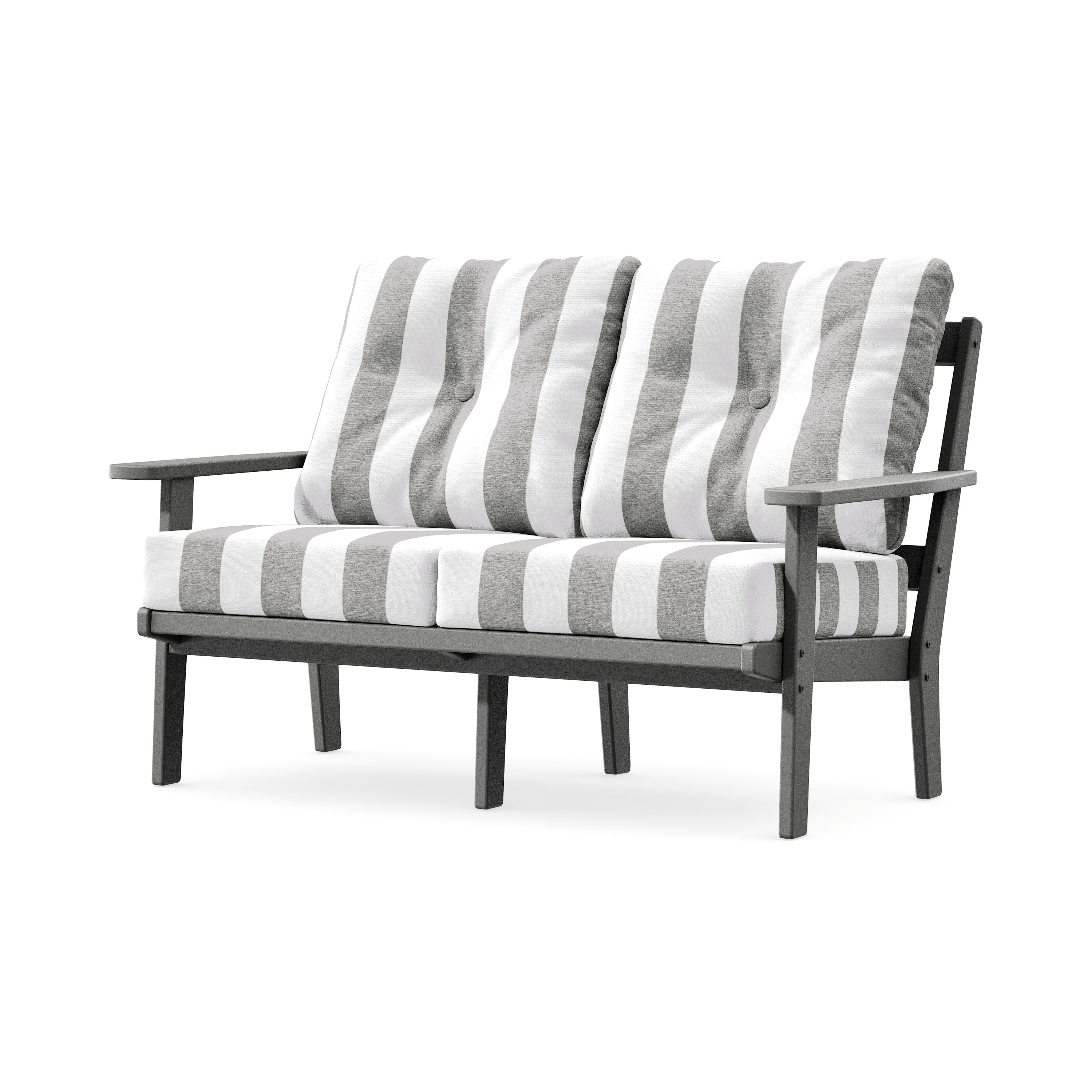 Prairie Deep SeatingLoveseat in Slate Grey / Cabana Stripe Grey Mist