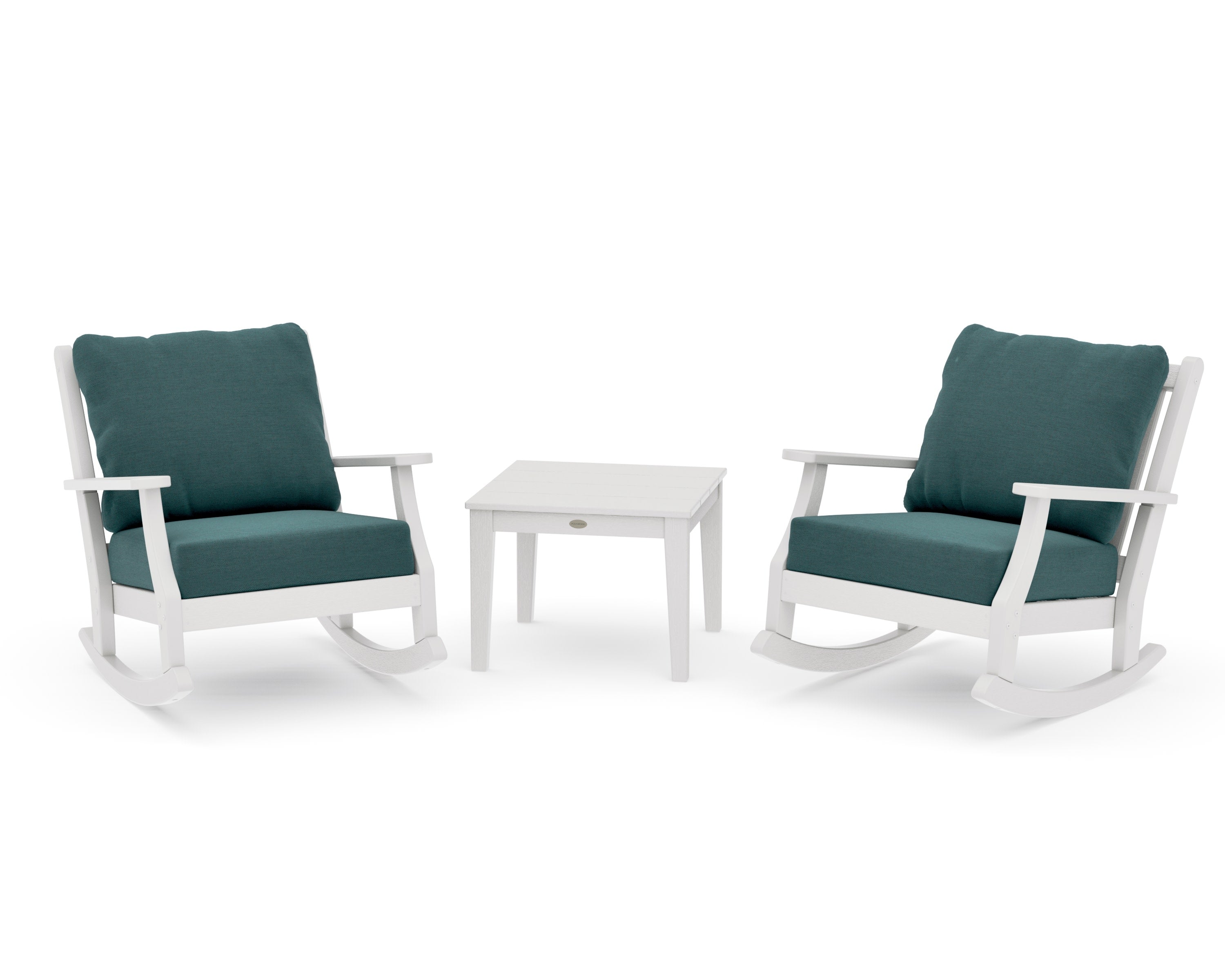 Wovendale 3-Piece Deep Seating Rocker Set in Vintage White / Ocean Teal