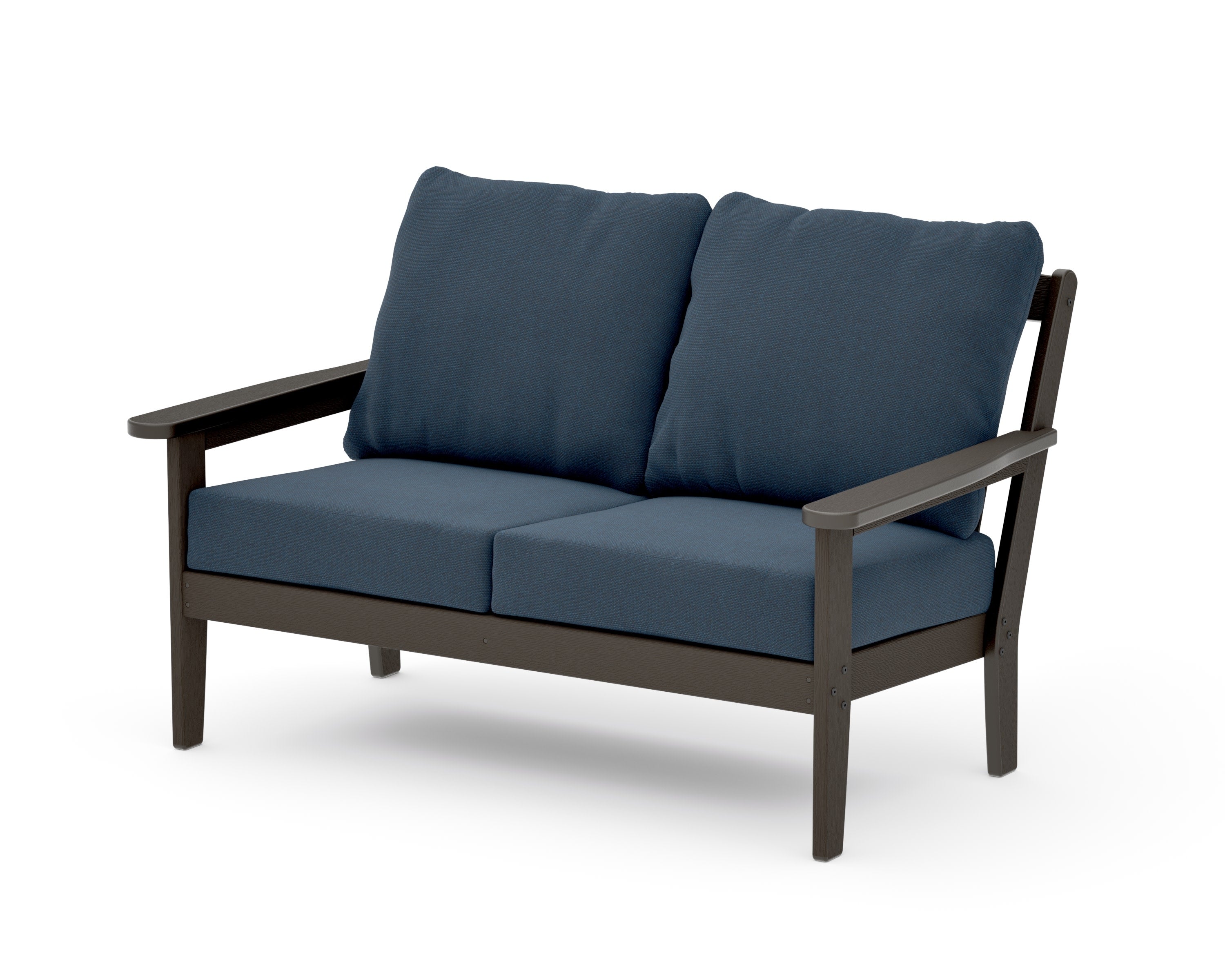 Cottage Deep Seating Loveseat in Vintage Coffee / Marine Indigo