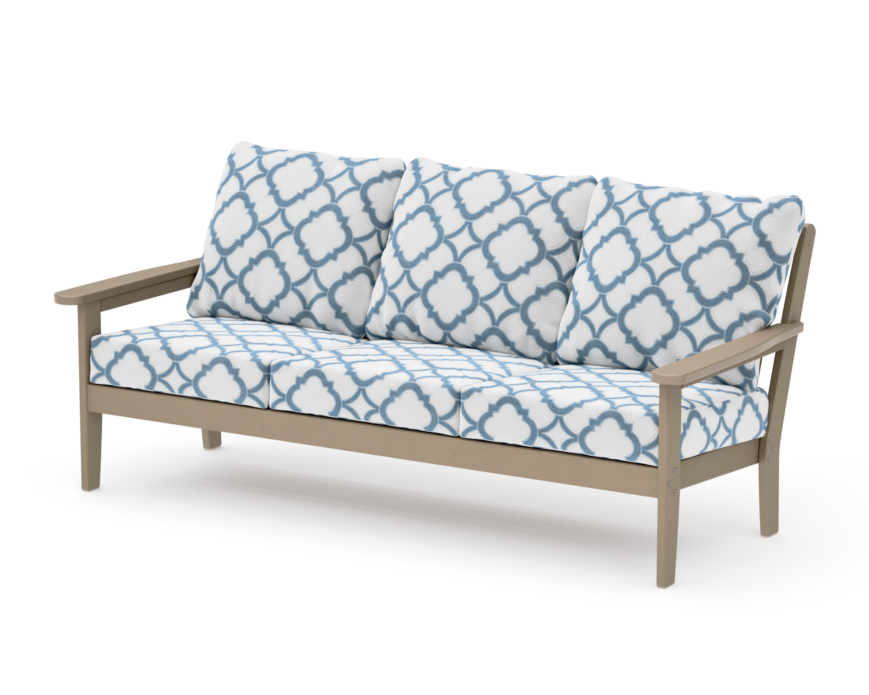 Cottage Deep Seating Sofa in Vintage Sahara / Trellis Sky Blue