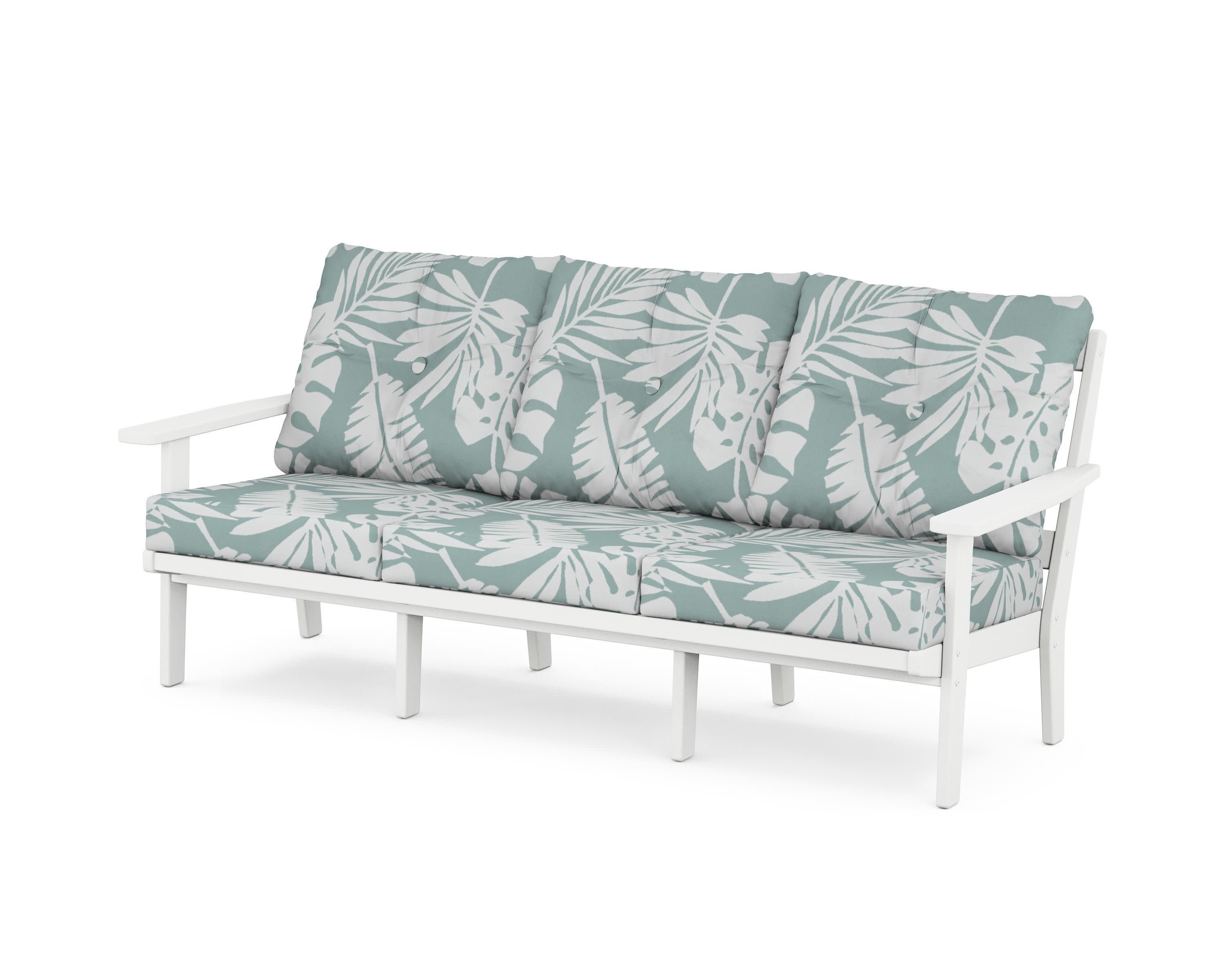 PrairieDeep Seating Sofa in White / Leaf Glacier Spa