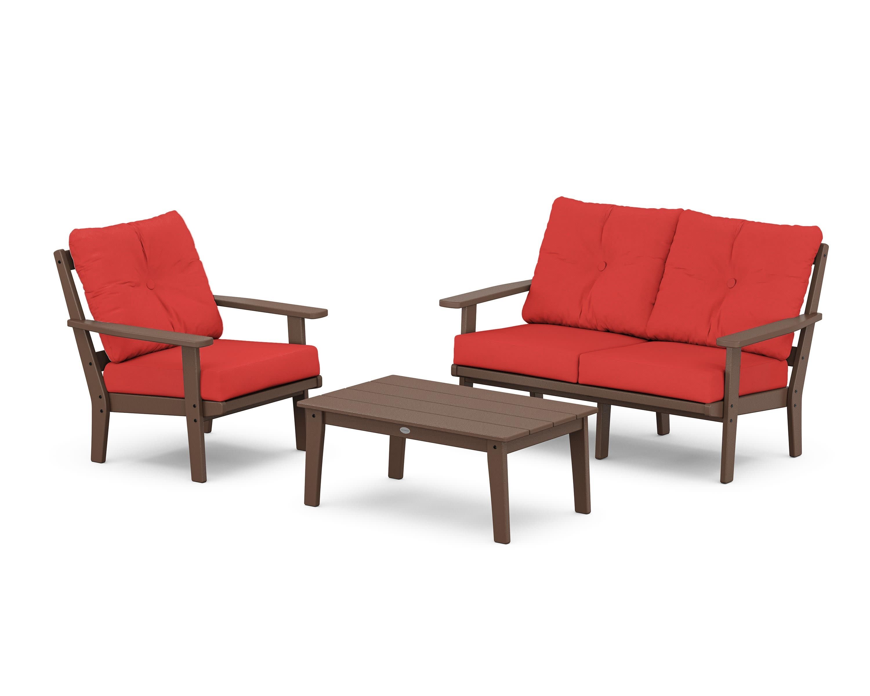 Prairie 3-Piece Deep Seating Set with Loveseat in Mahogany / Crimson Linen