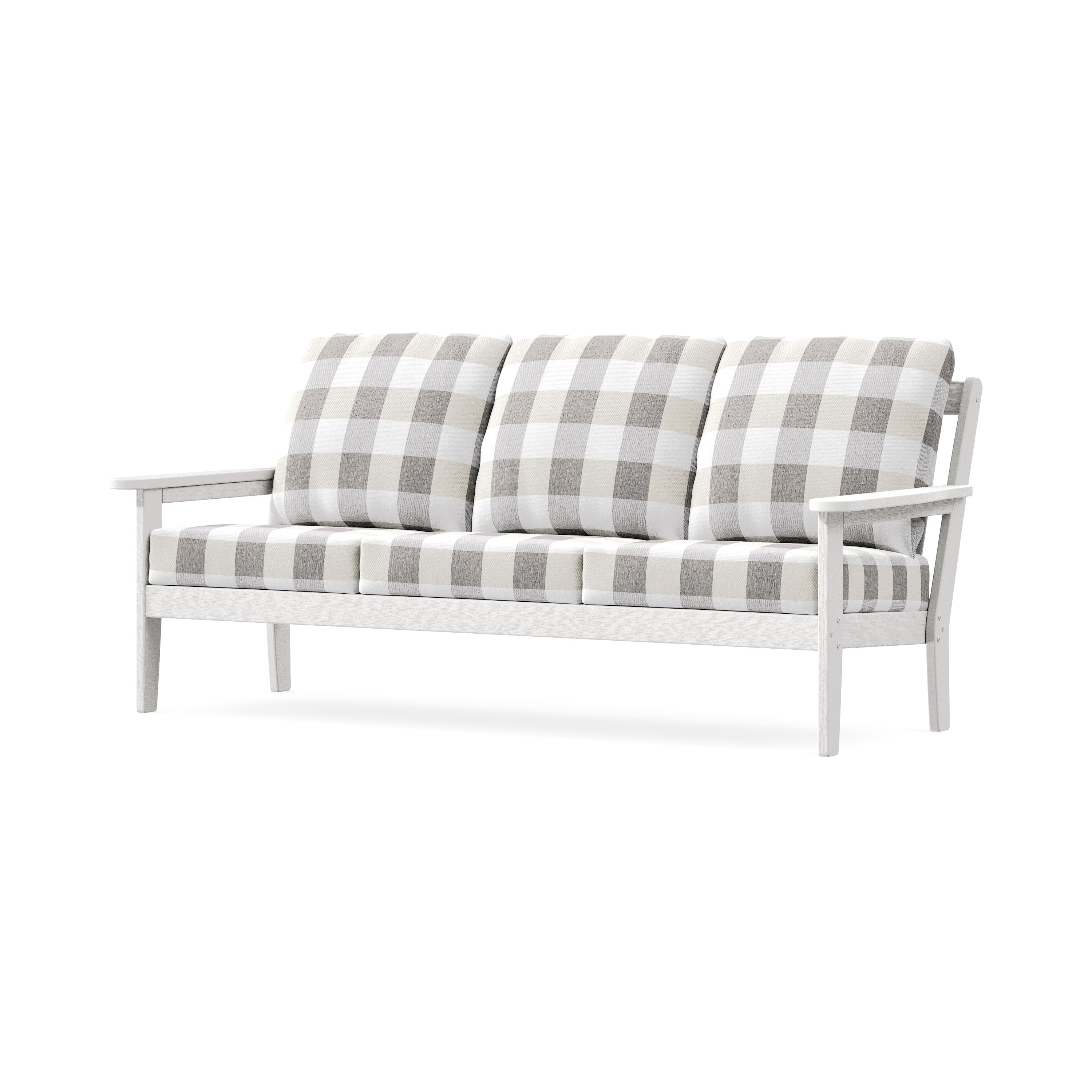 Cottage Deep Seating Sofa in Vintage White / Buffalo Plaid Grey Mist