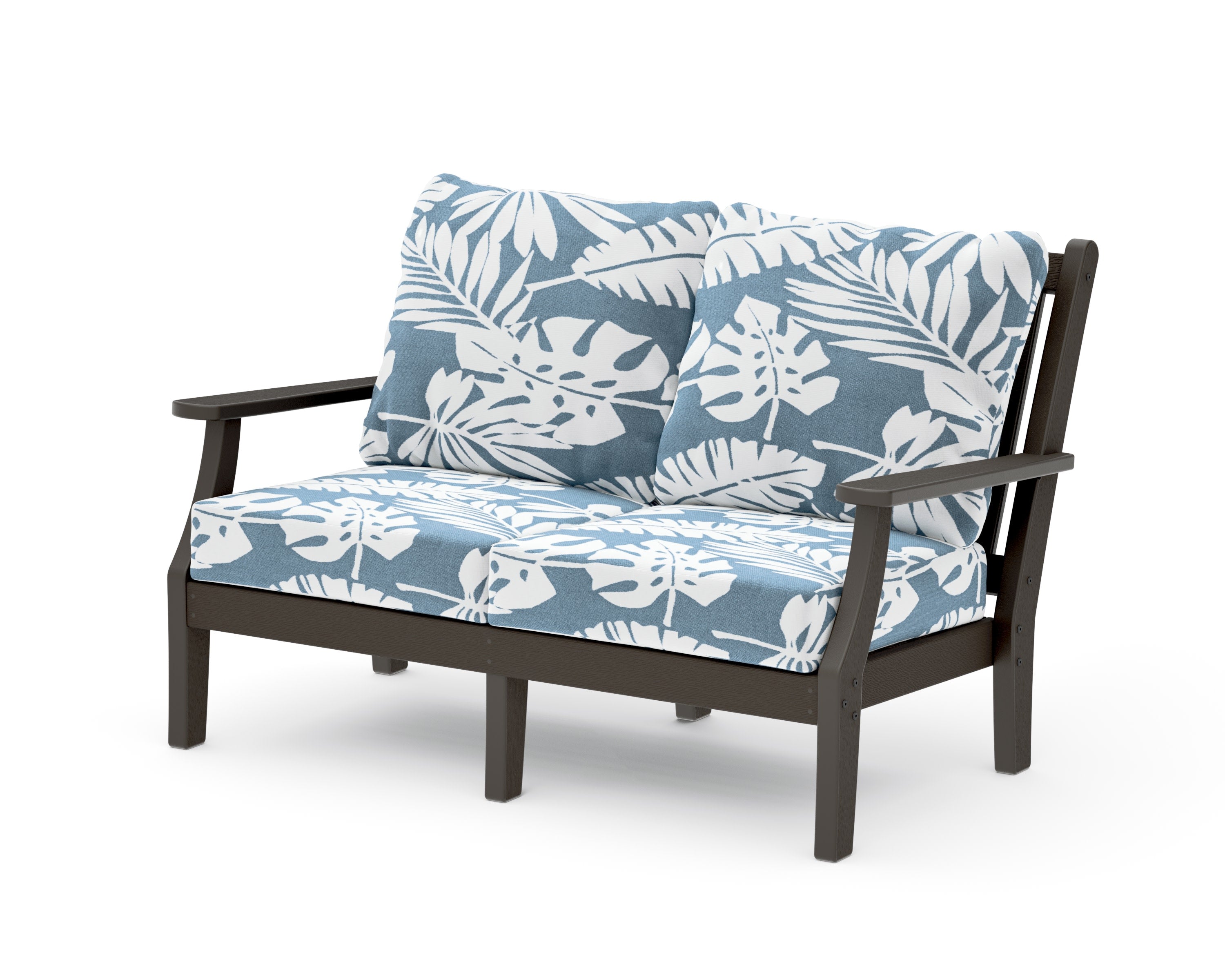 Wovendale Deep Seating Loveseat in Vintage Coffee / Leaf Sky Blue