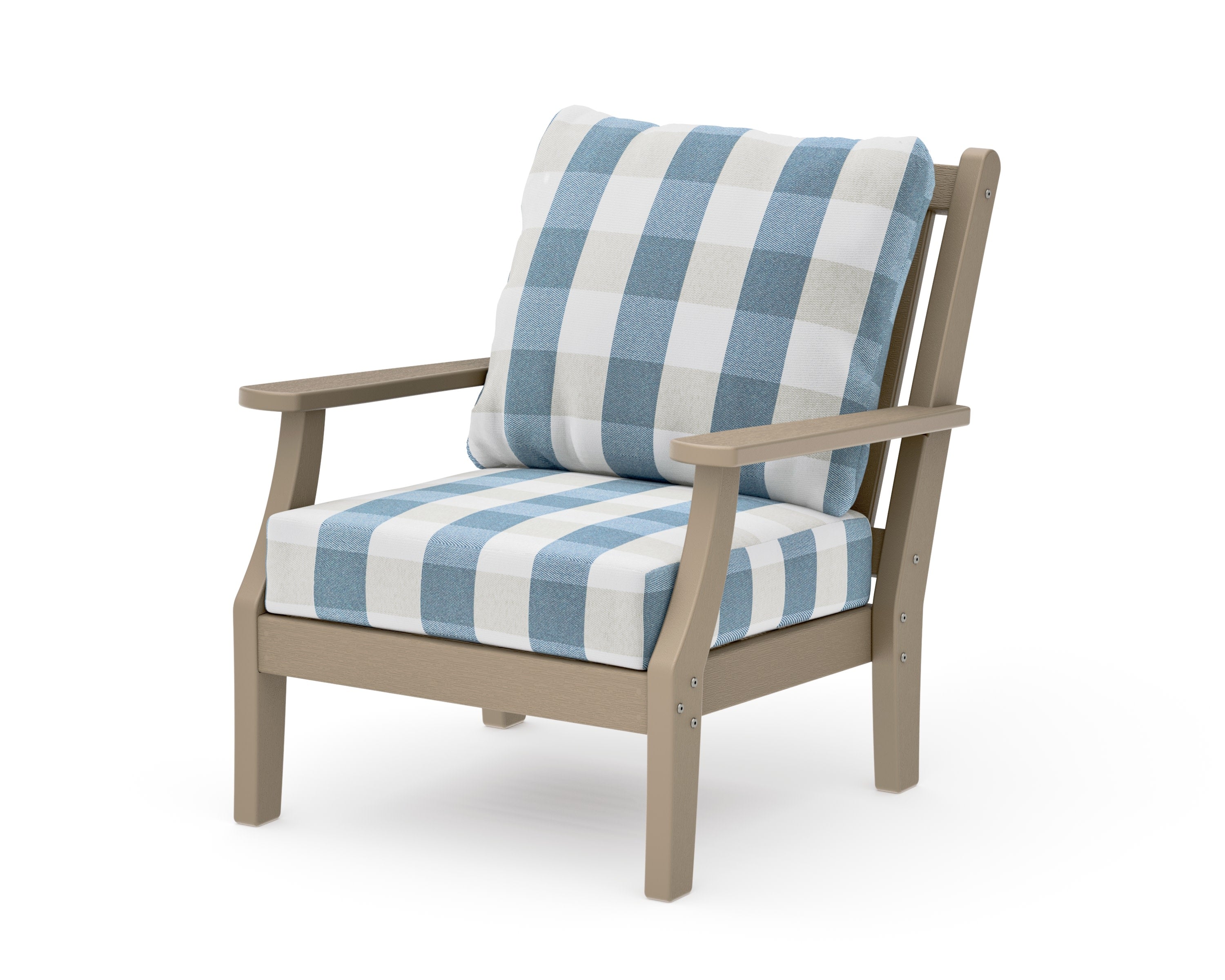 Wovendale Deep Seating Chair in Vintage Sahara / Buffalo Plaid Sky Blue