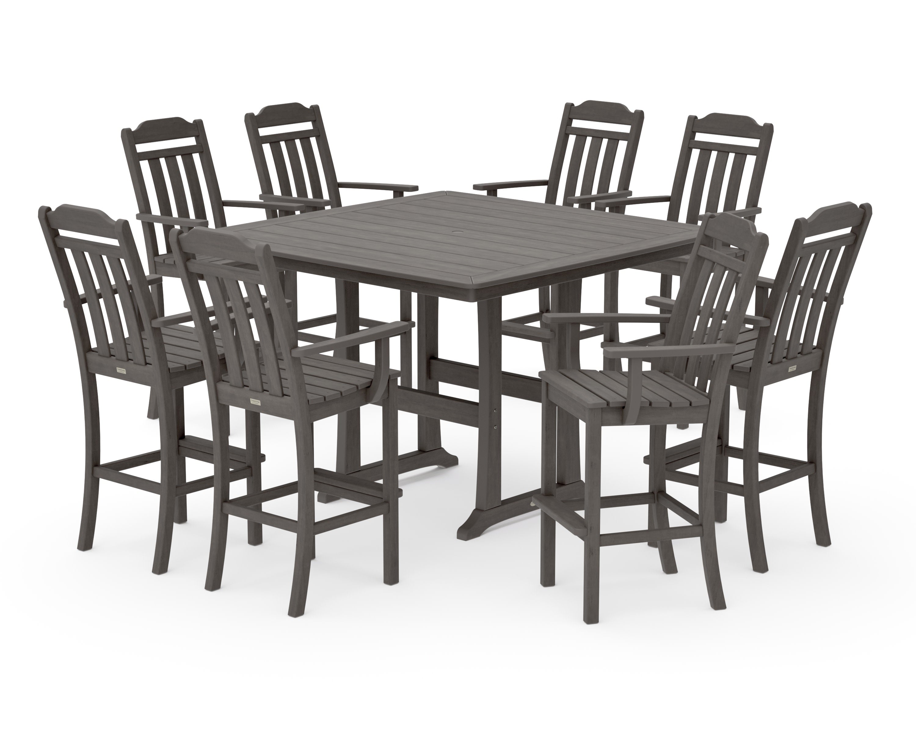 Cottage 9-Piece Bar Set with Trestle Legs in Driftwood