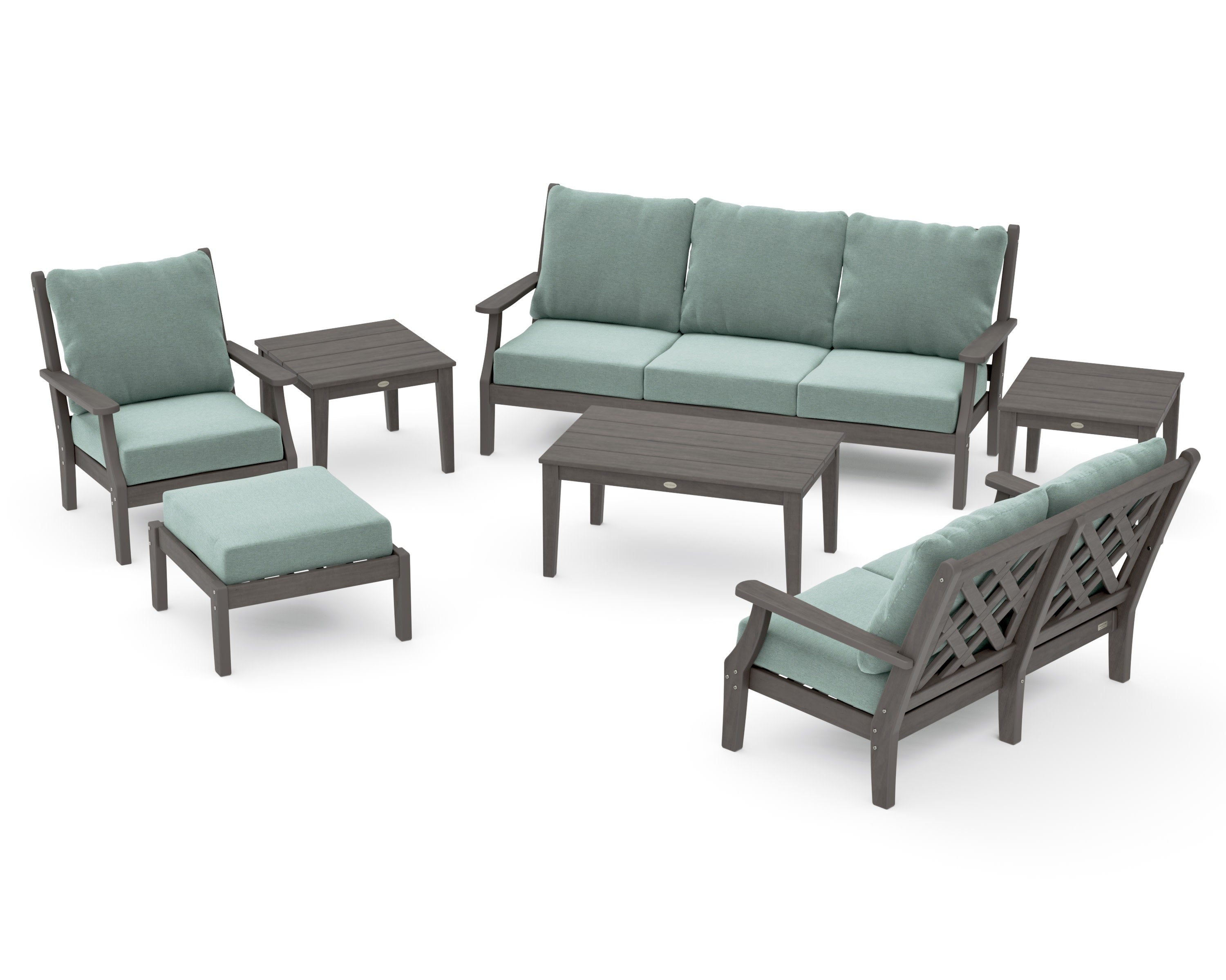 Wovendale 7-Piece Deep Seating Set in Driftwood / Glacier Spa