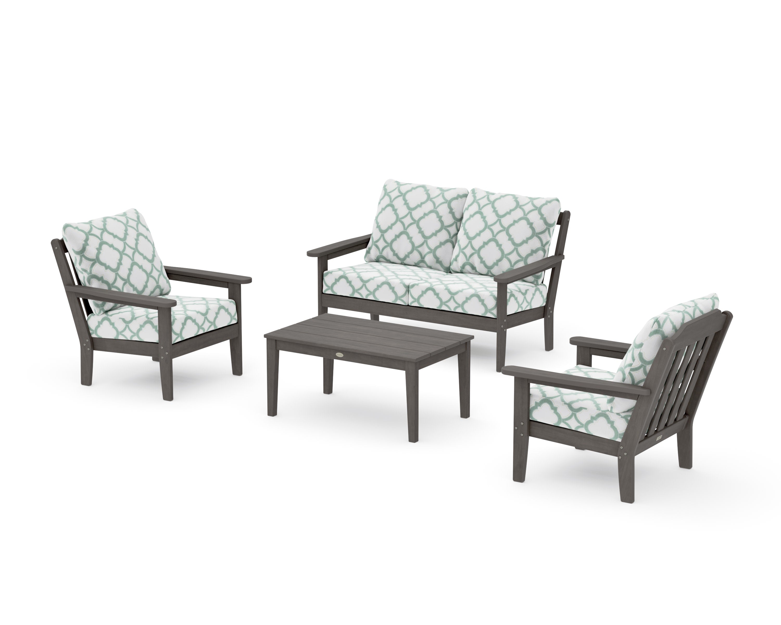 Cottage 4-Piece Deep Seating Set with Loveseat in Driftwood / Trellis Glacier Spa