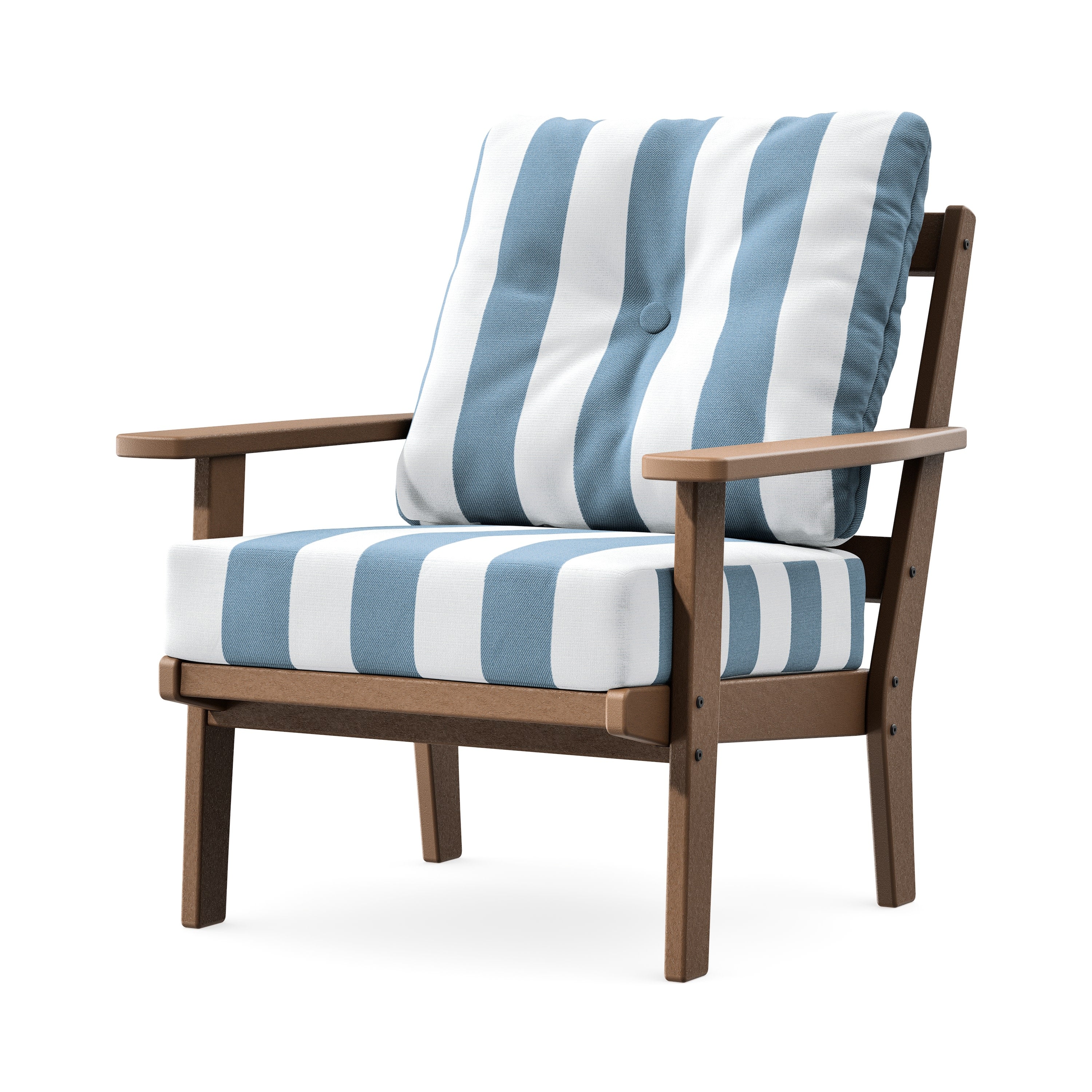Prairie Deep Seating Chair in Teak / Cabana Stripe Sky Blue