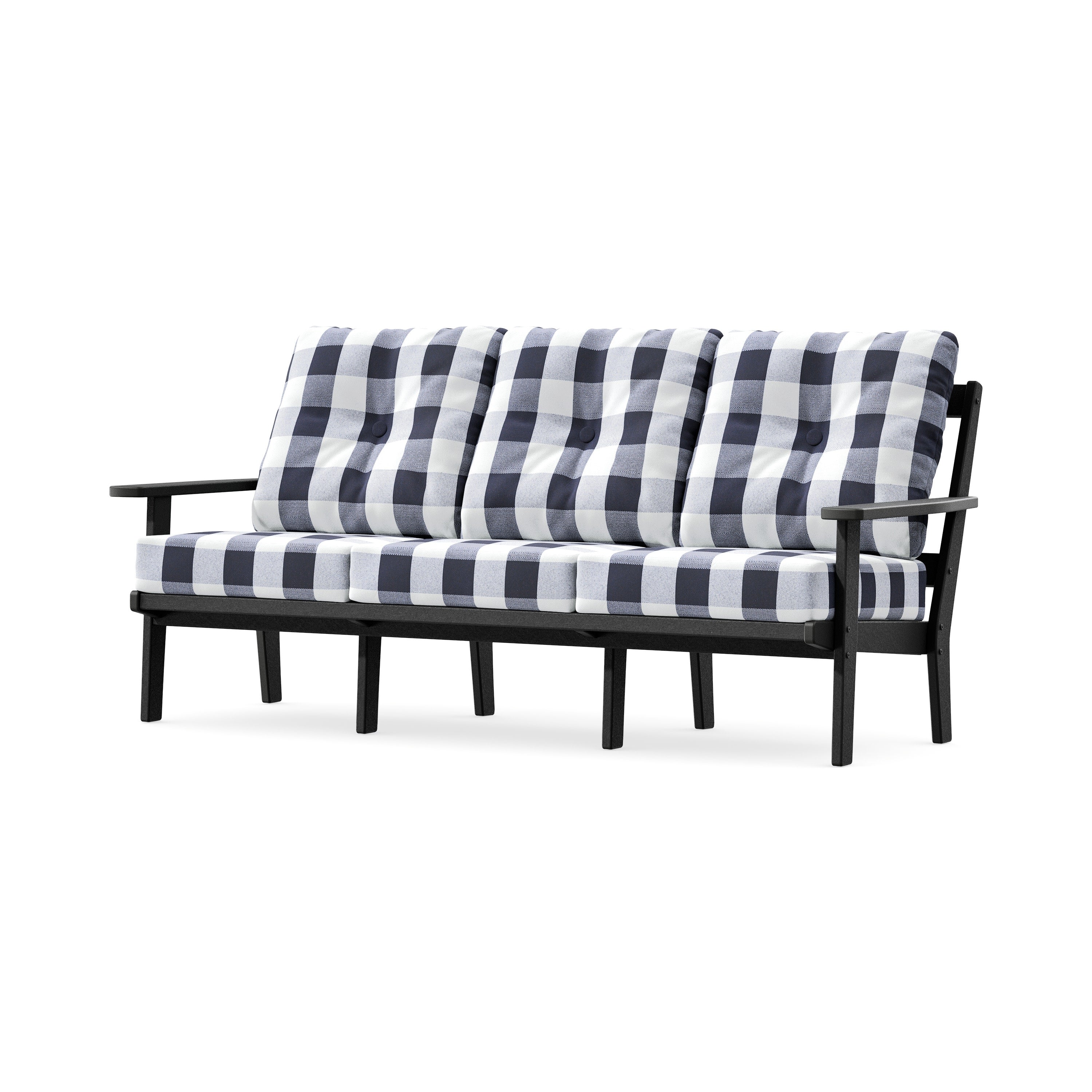 PrairieDeep Seating Sofa in Black / Buffalo Plaid Navy