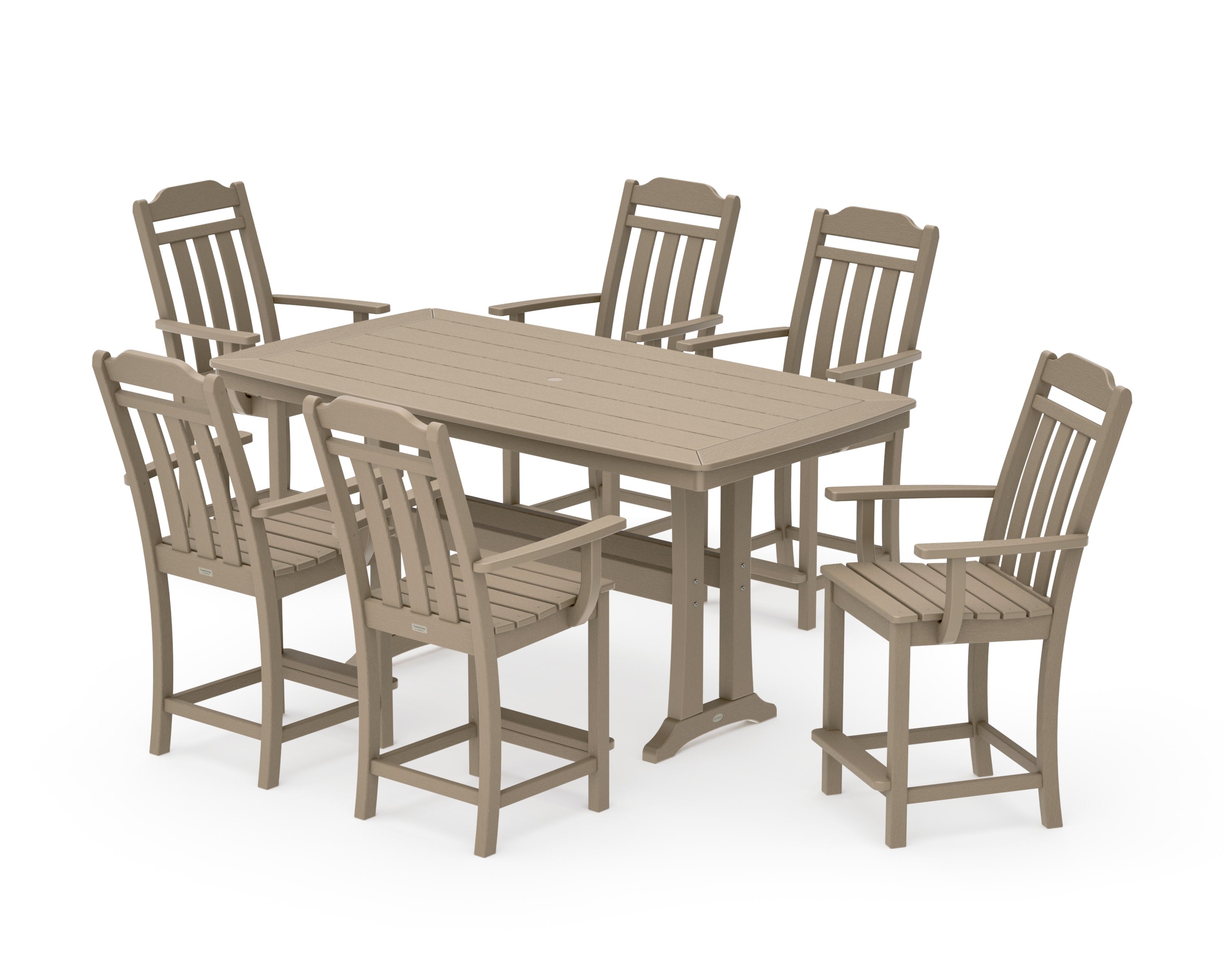 Cottage Arm Chair 7-Piece Counter Set with Trestle Legs in Vintage Sahara