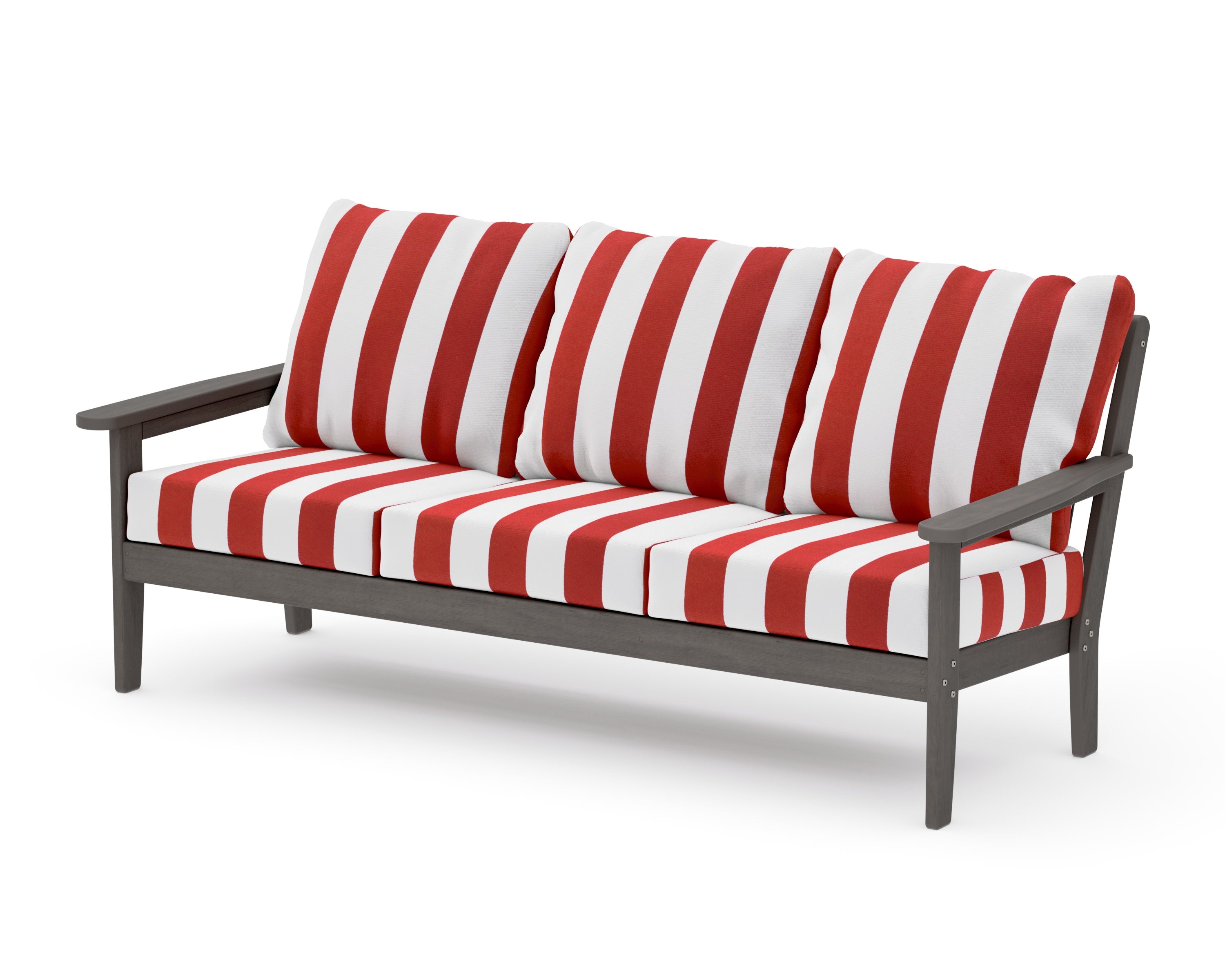 Cottage Deep Seating Sofa in Driftwood / Cabana Stripe Crimson