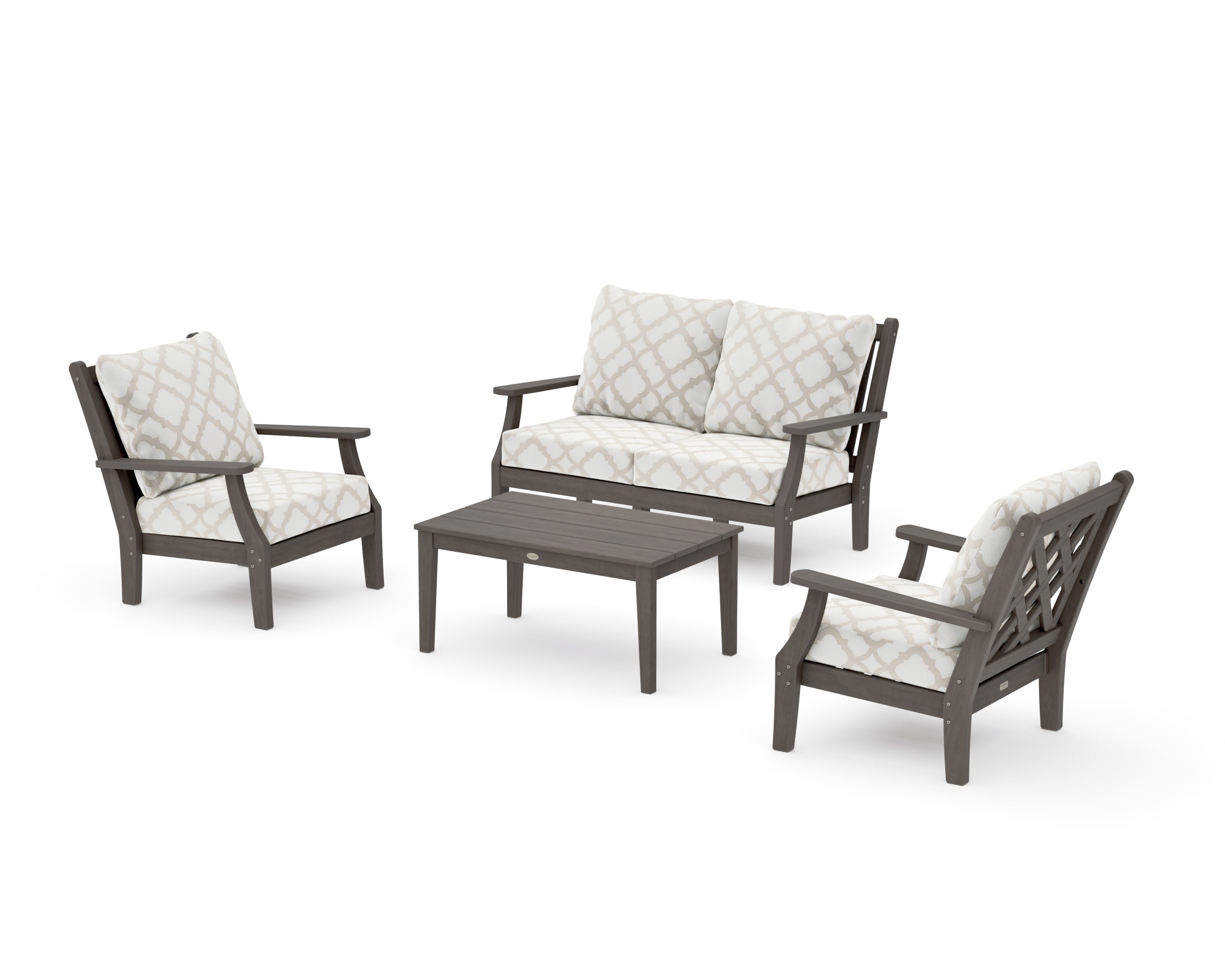 Wovendale 4-Piece Deep Seating Set with Loveseat in Driftwood / Trellis Dune Burlap