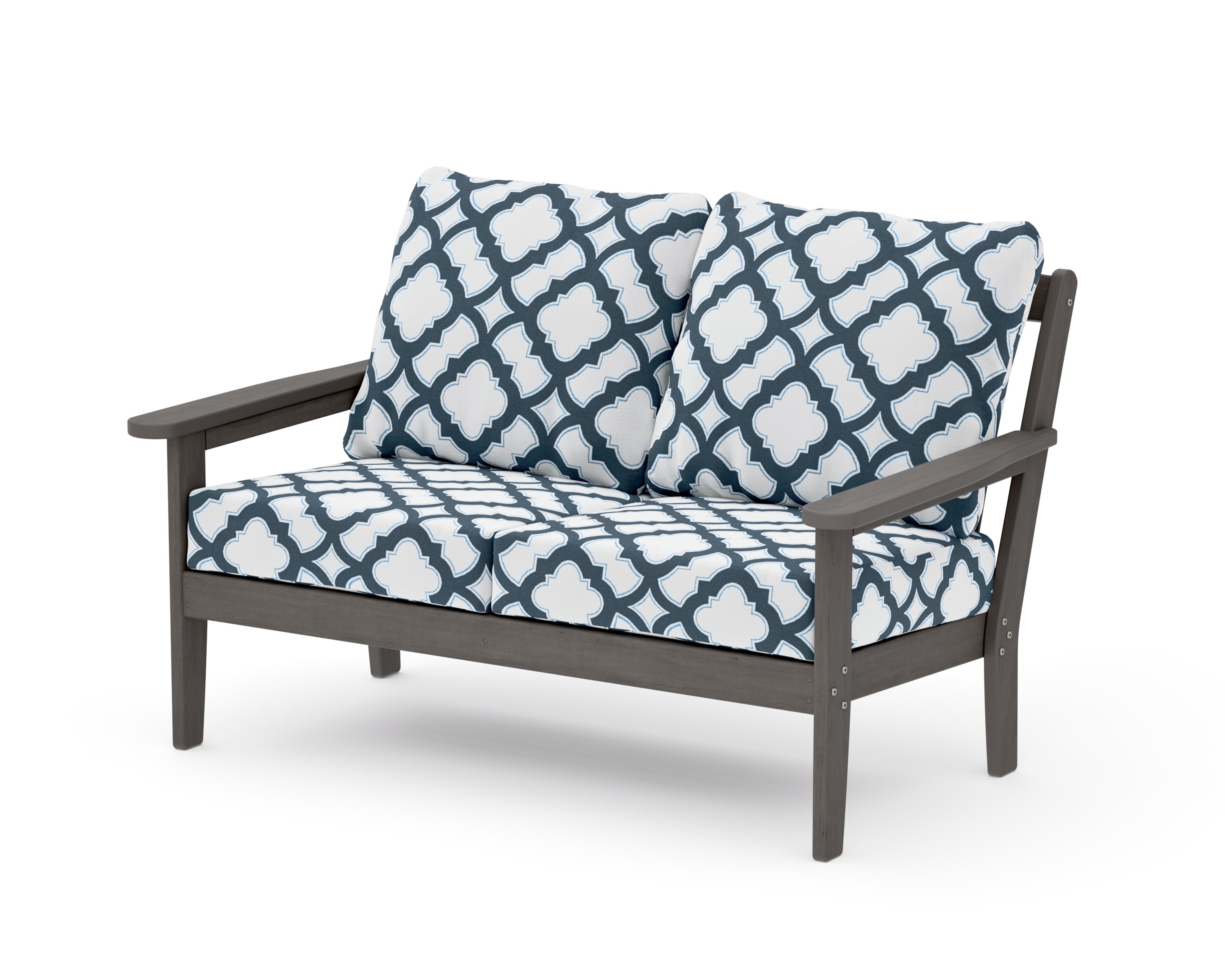 Cottage Deep Seating Loveseat in Driftwood / Trellis Marine Indigo