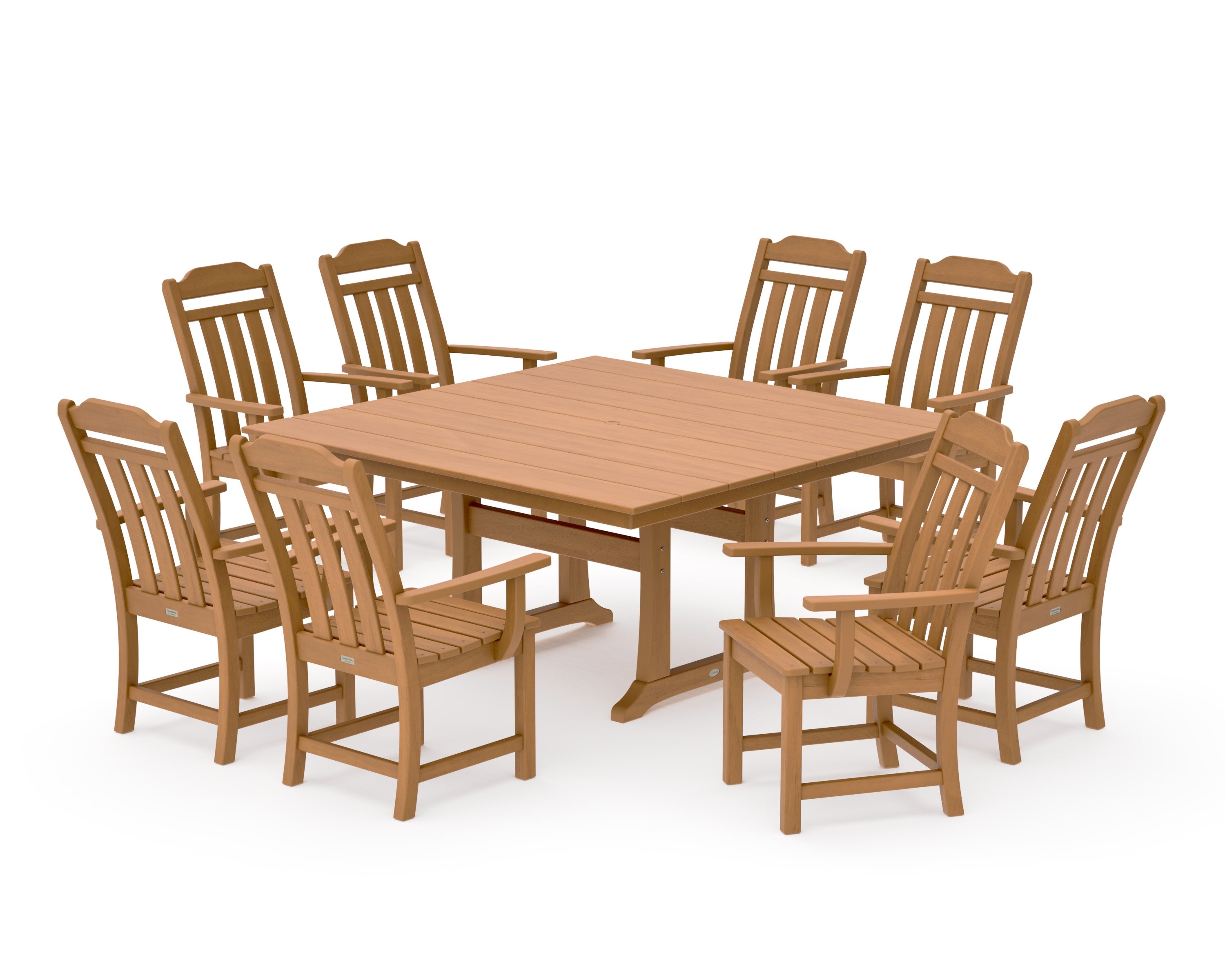 Cottage 9-Piece Square Farmhouse Dining Set with Trestle Legs in Natural