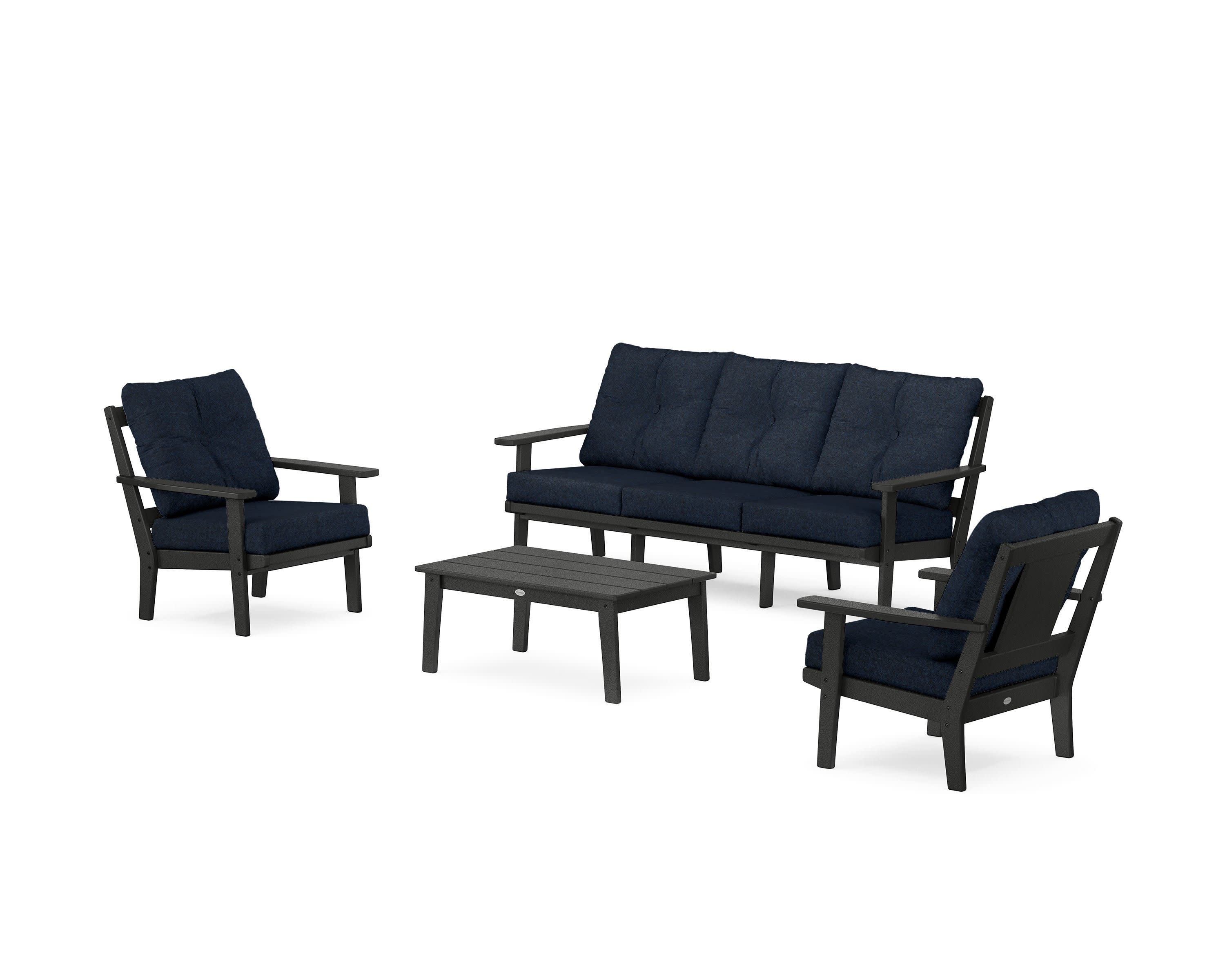 Prairie 4-Piece Deep Seating Set with Sofa in Black / Marine Indigo