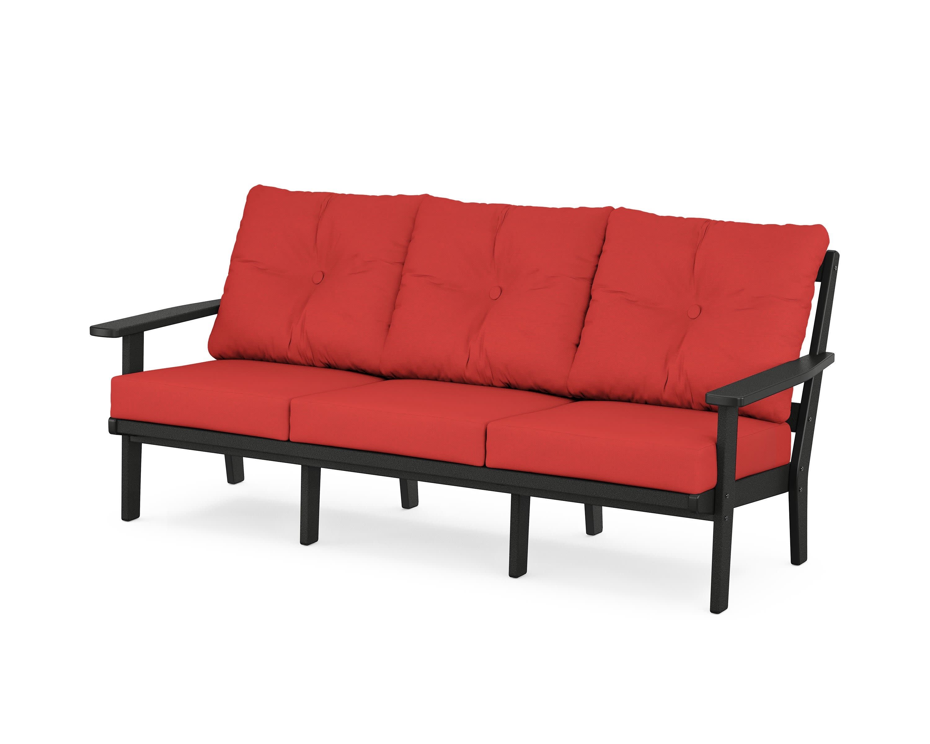 PrairieDeep Seating Sofa in Black / Crimson Linen