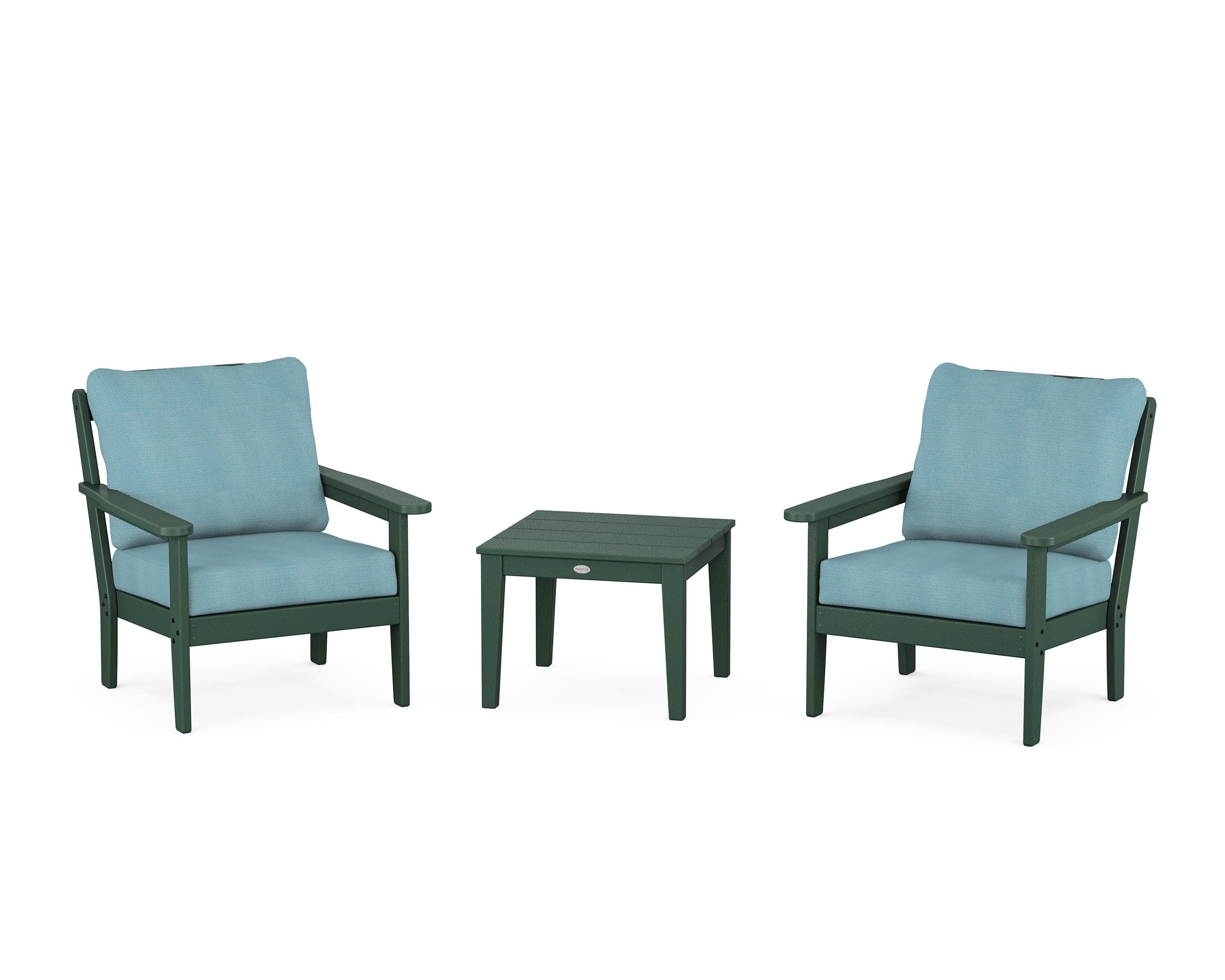 Cottage 3-Piece Deep Seating Set in Green / Lattice Sky Blue