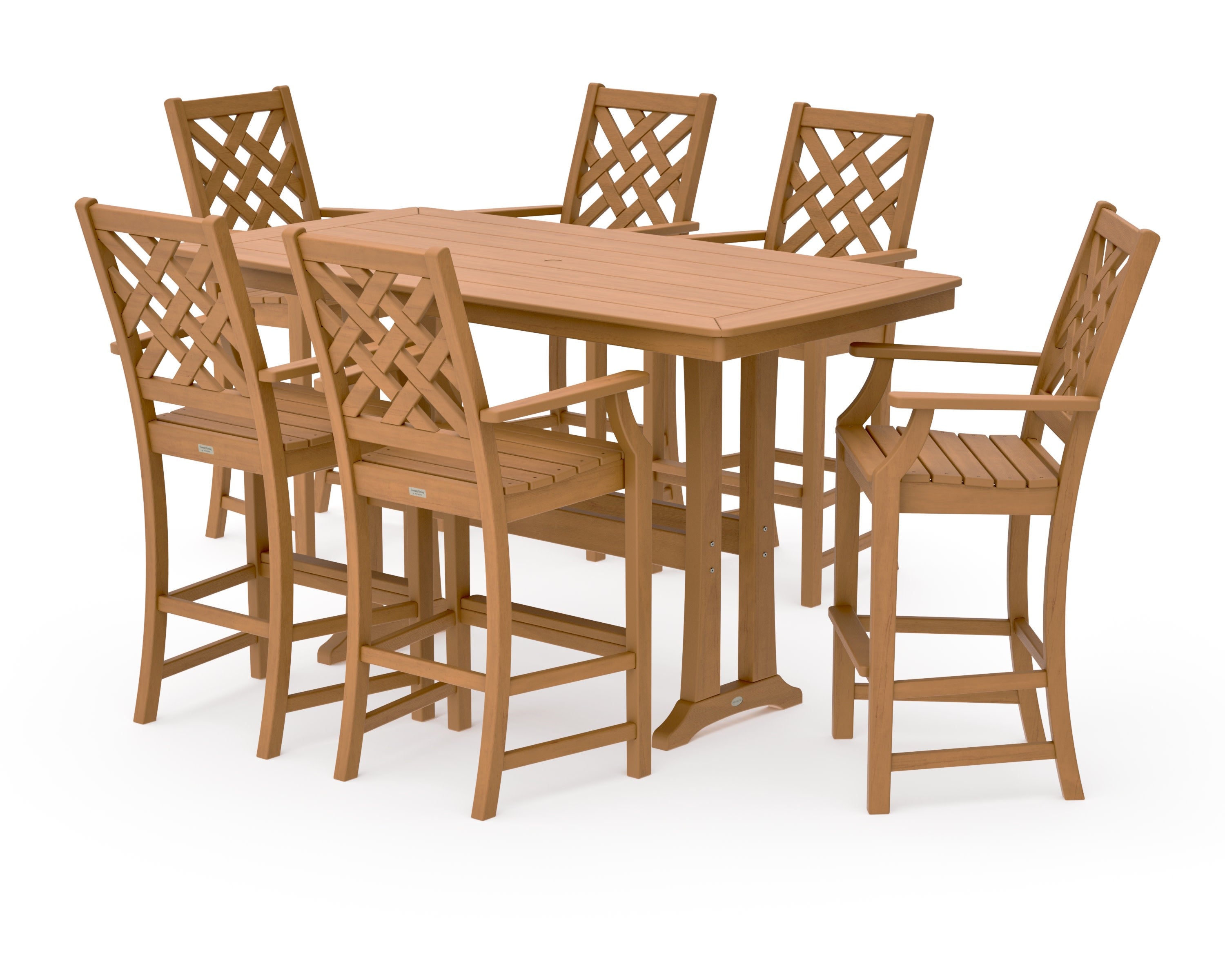 Wovendale Arm Chair 7-Piece Bar Set with Trestle Legs in Natural