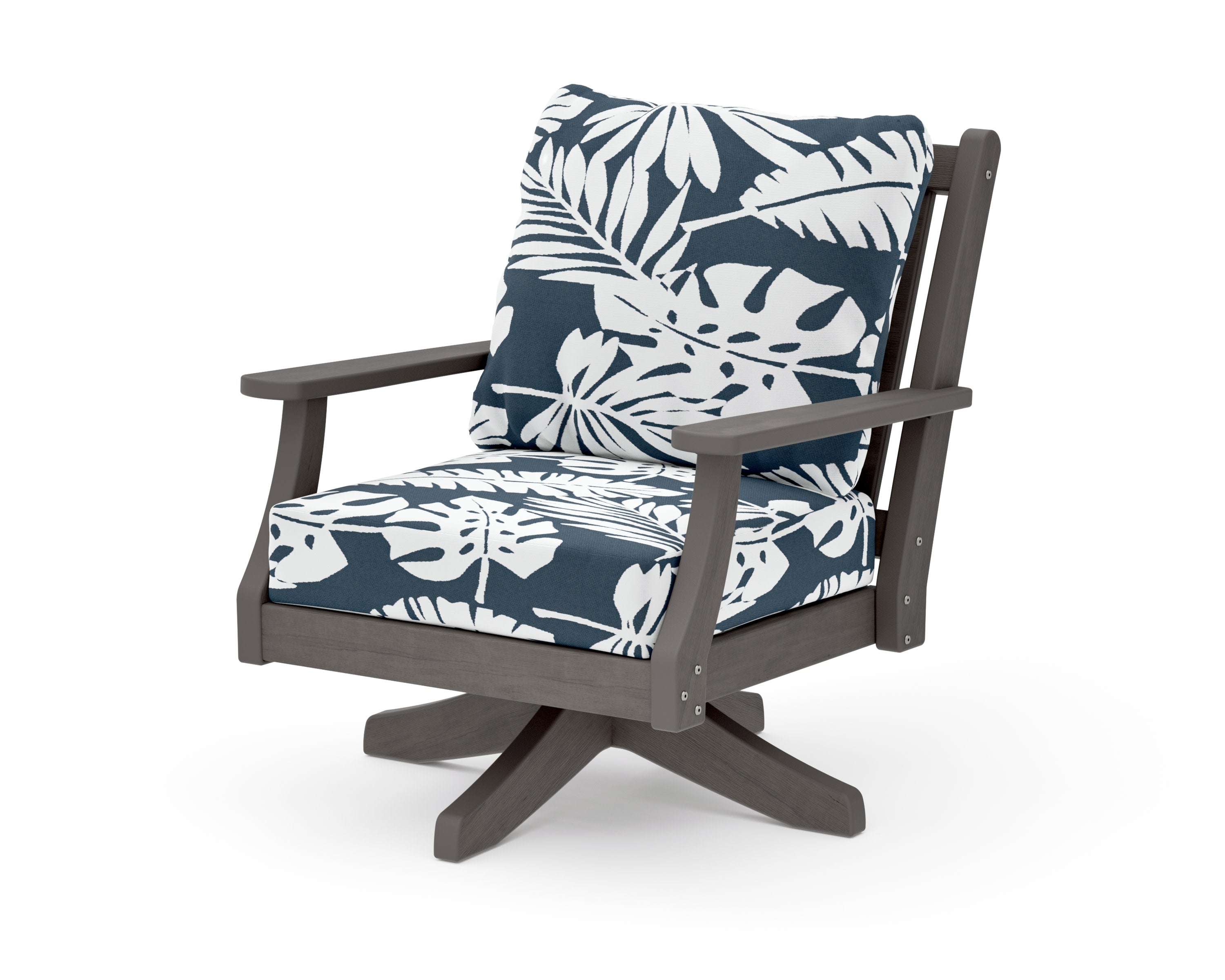 Wovendale Deep Seating Swivel Chair in Driftwood / Leaf Marine Indigo
