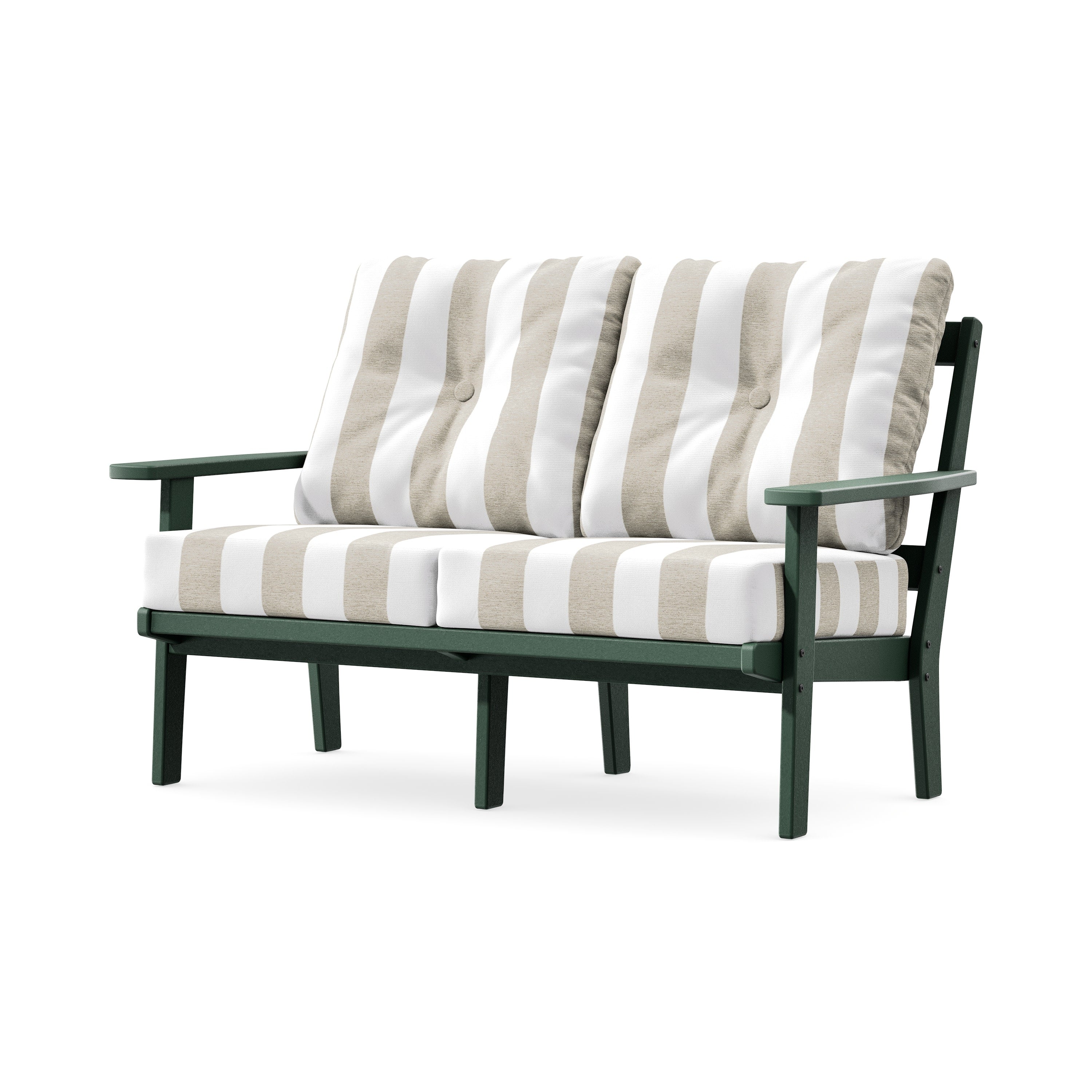 Prairie Deep SeatingLoveseat in Green / Cabana Stripe Dune Burlap