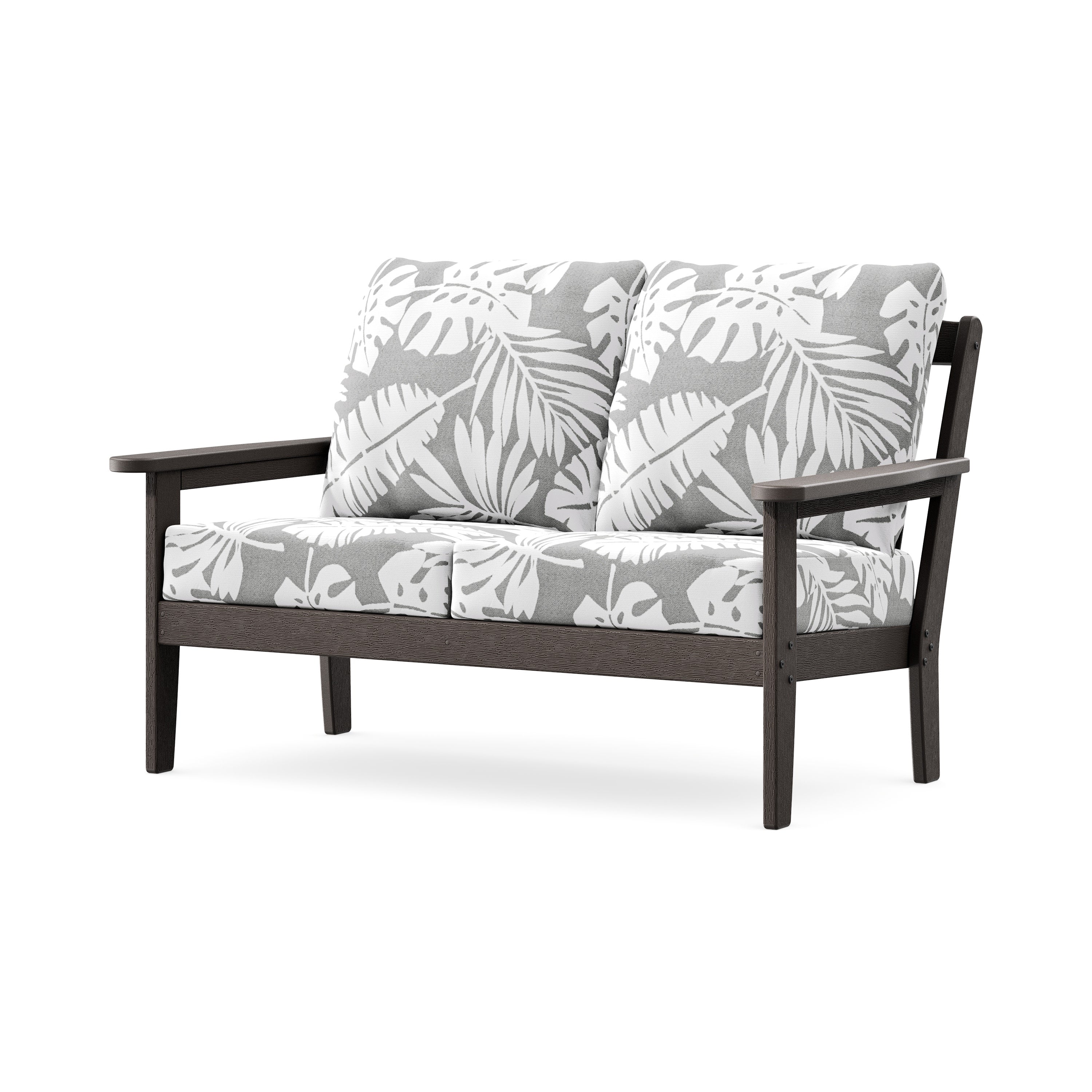 Cottage Deep Seating Loveseat in Vintage Coffee / Leaf Grey Mist