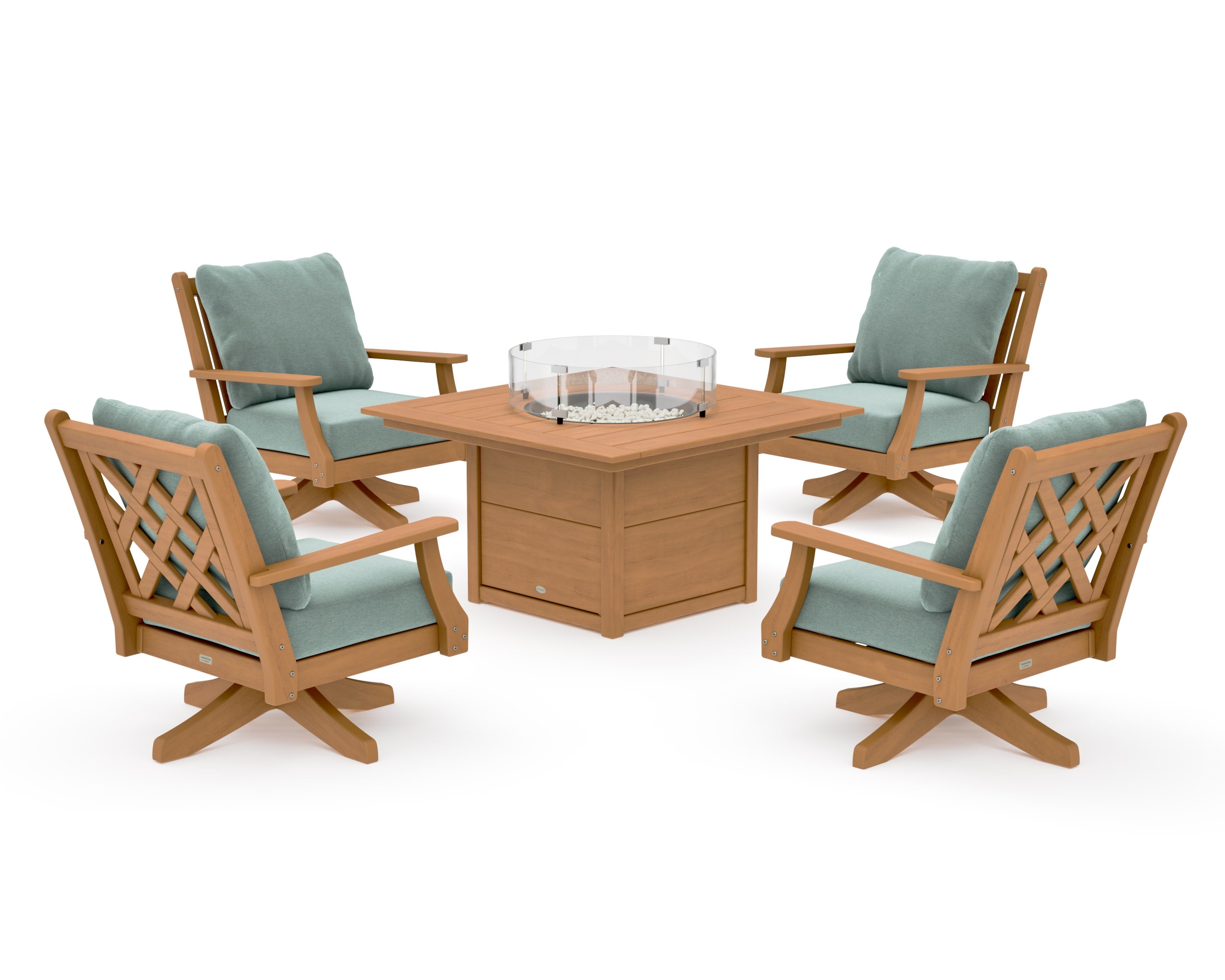 Wovendale 5-Piece Deep Seating Swivel Conversation Set with Fire Pit Table in Natural / Glacier Spa