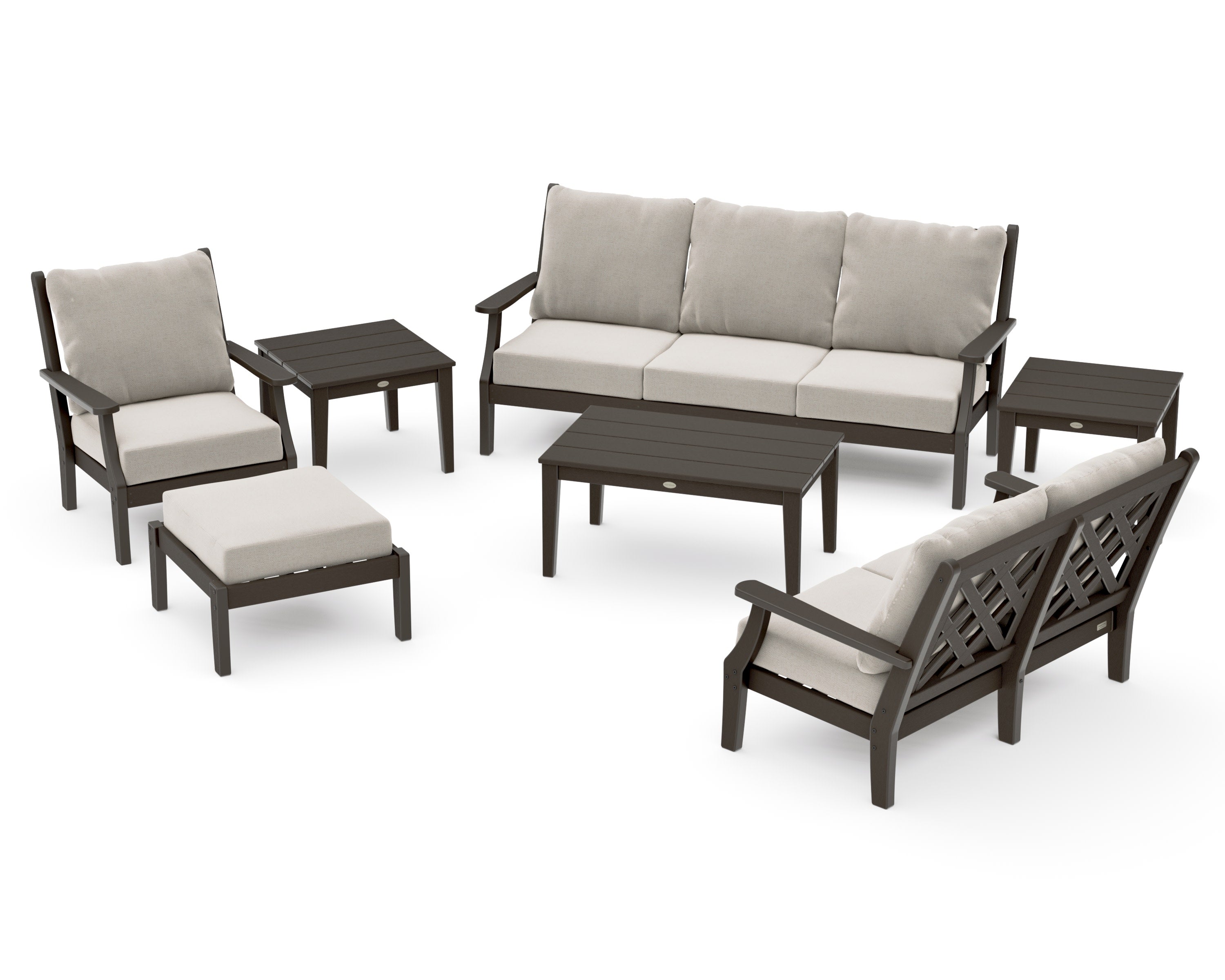 Wovendale 7-Piece Deep Seating Set in Vintage Coffee / Dune Burlap