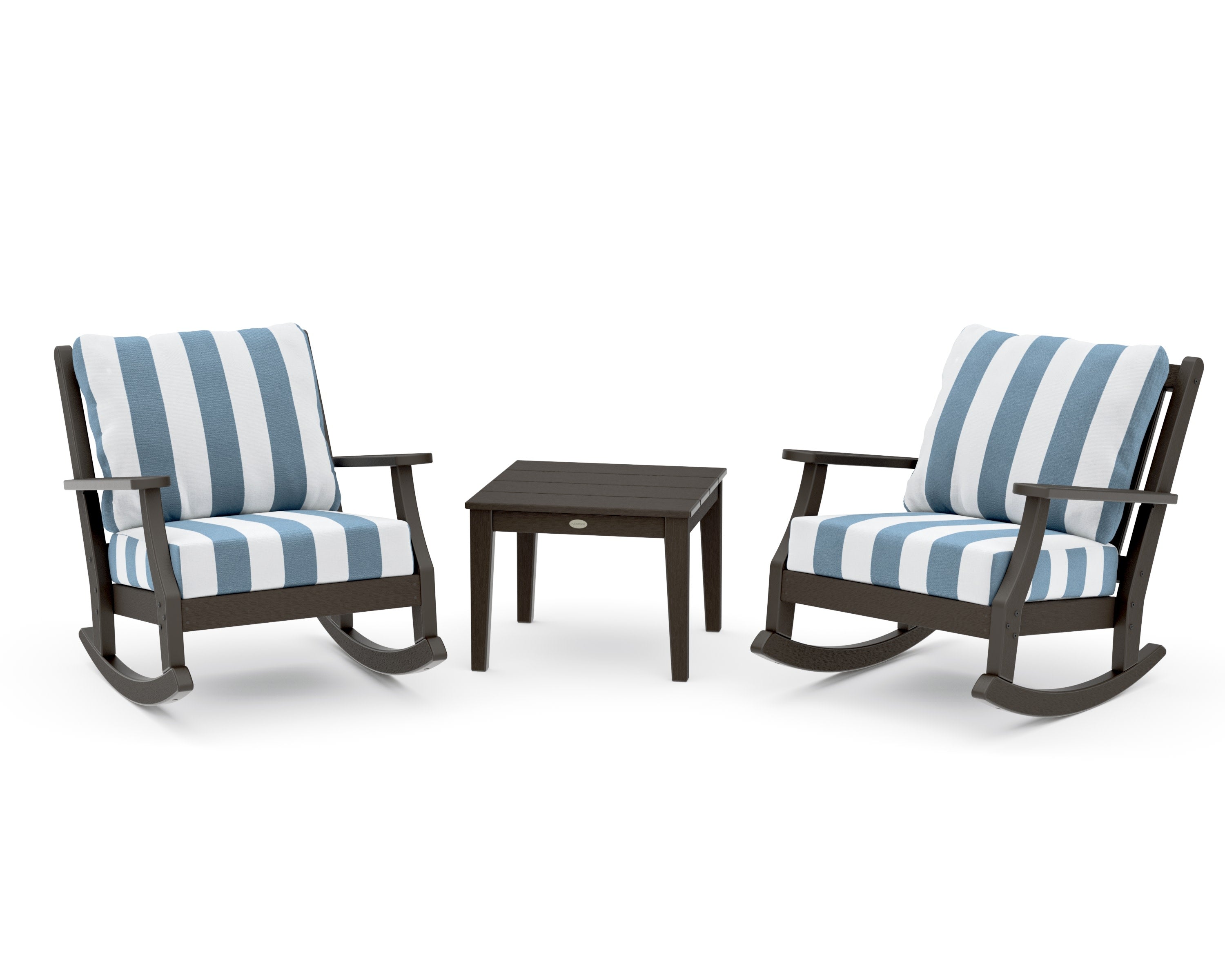 Wovendale 3-Piece Deep Seating Rocker Set in Vintage Coffee / Cabana Stripe Sky Blue