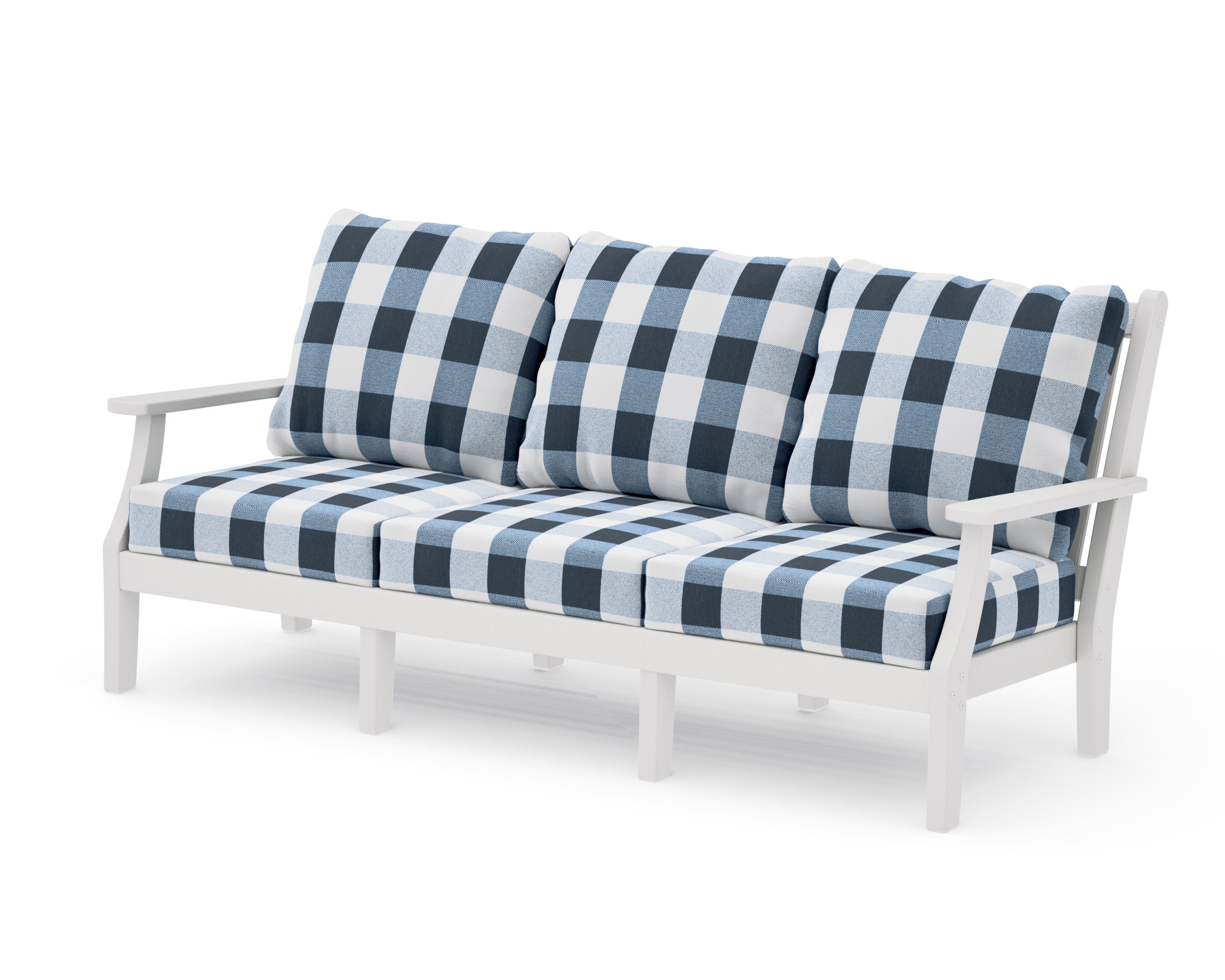 Wovendale Deep Seating Sofa in Vintage White / Buffalo Plaid Marine Indigo