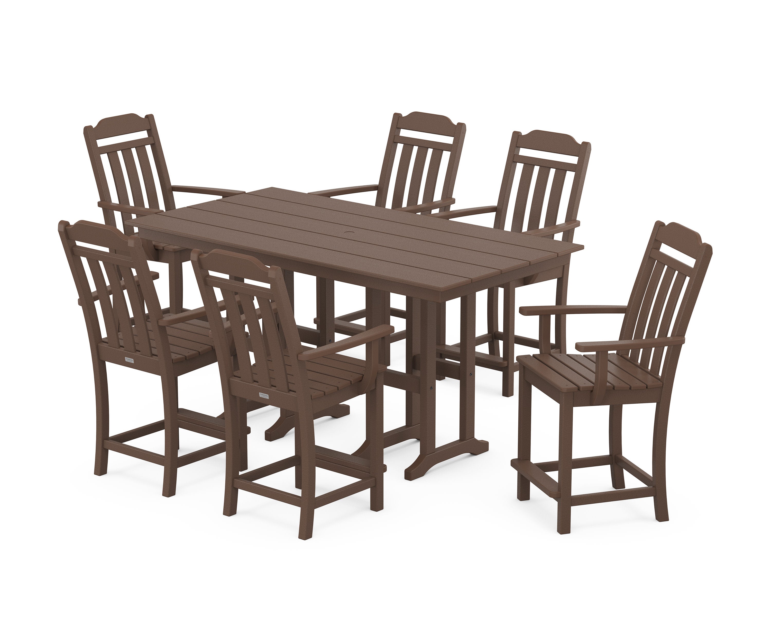 Cottage Arm Chair 7-Piece Farmhouse Counter Set in Mahogany