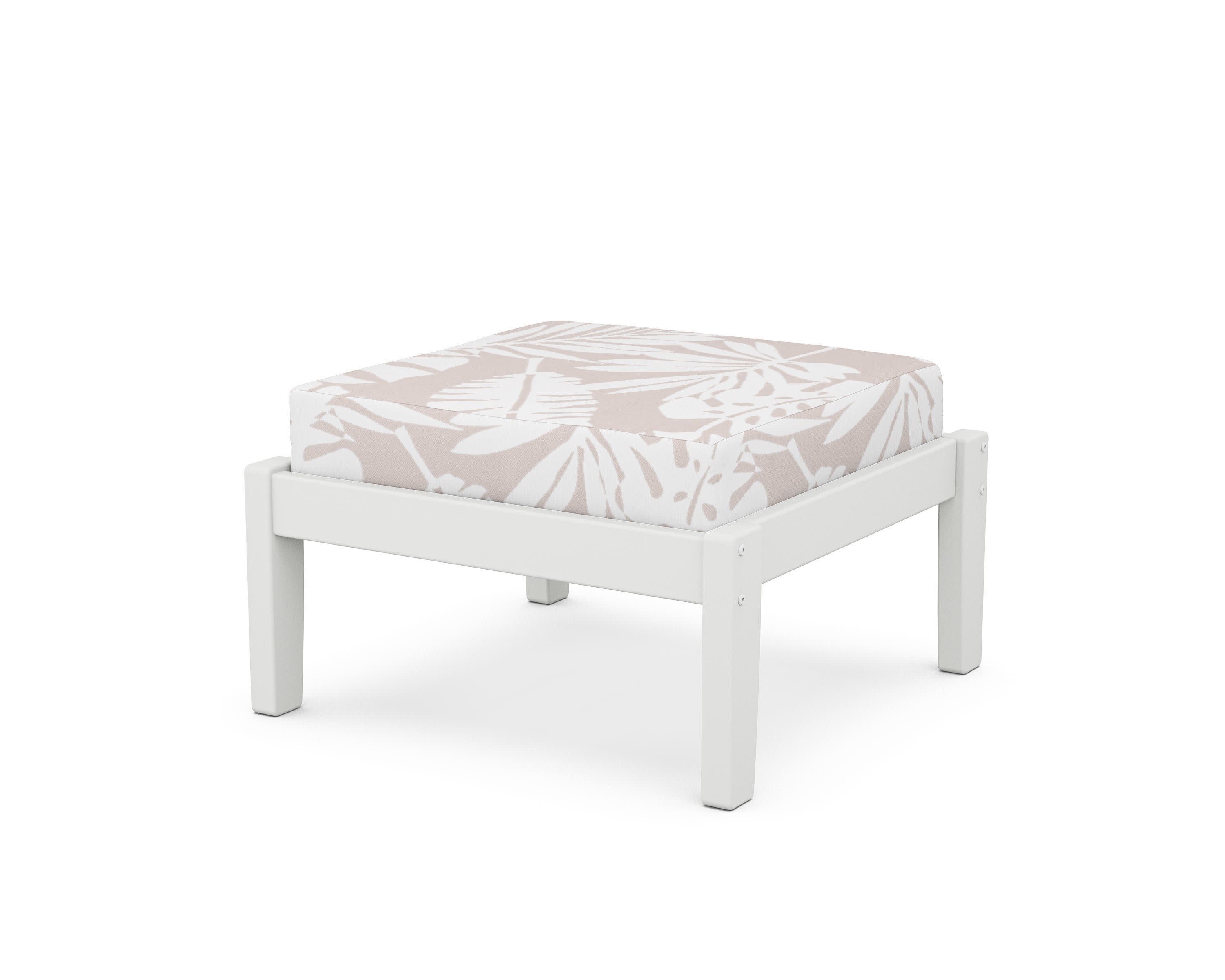 Deep Seating Ottoman in White / Leaf Dune Burlap