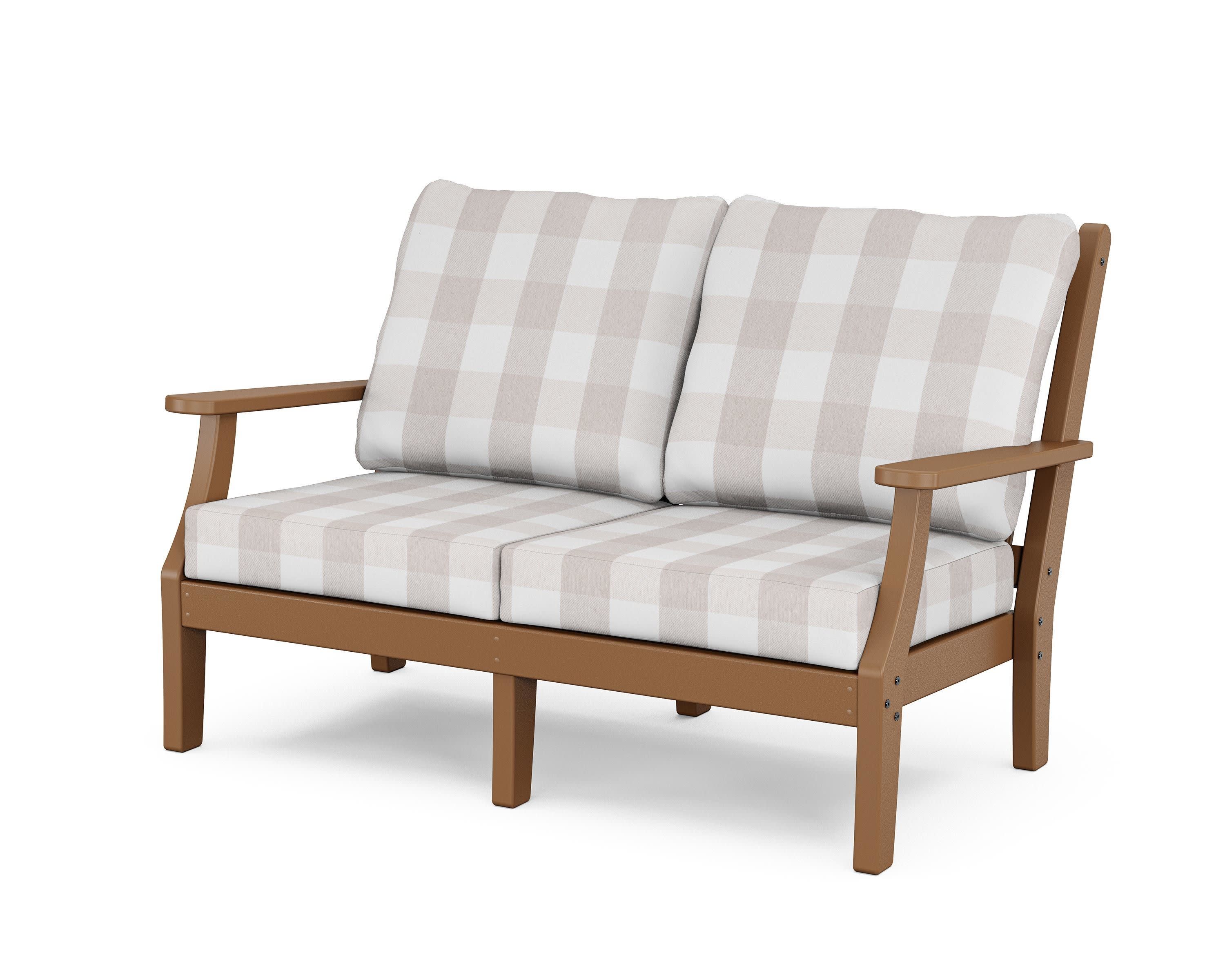 Wovendale Deep Seating Loveseat in Teak / Buffalo Plaid Dune Burlap