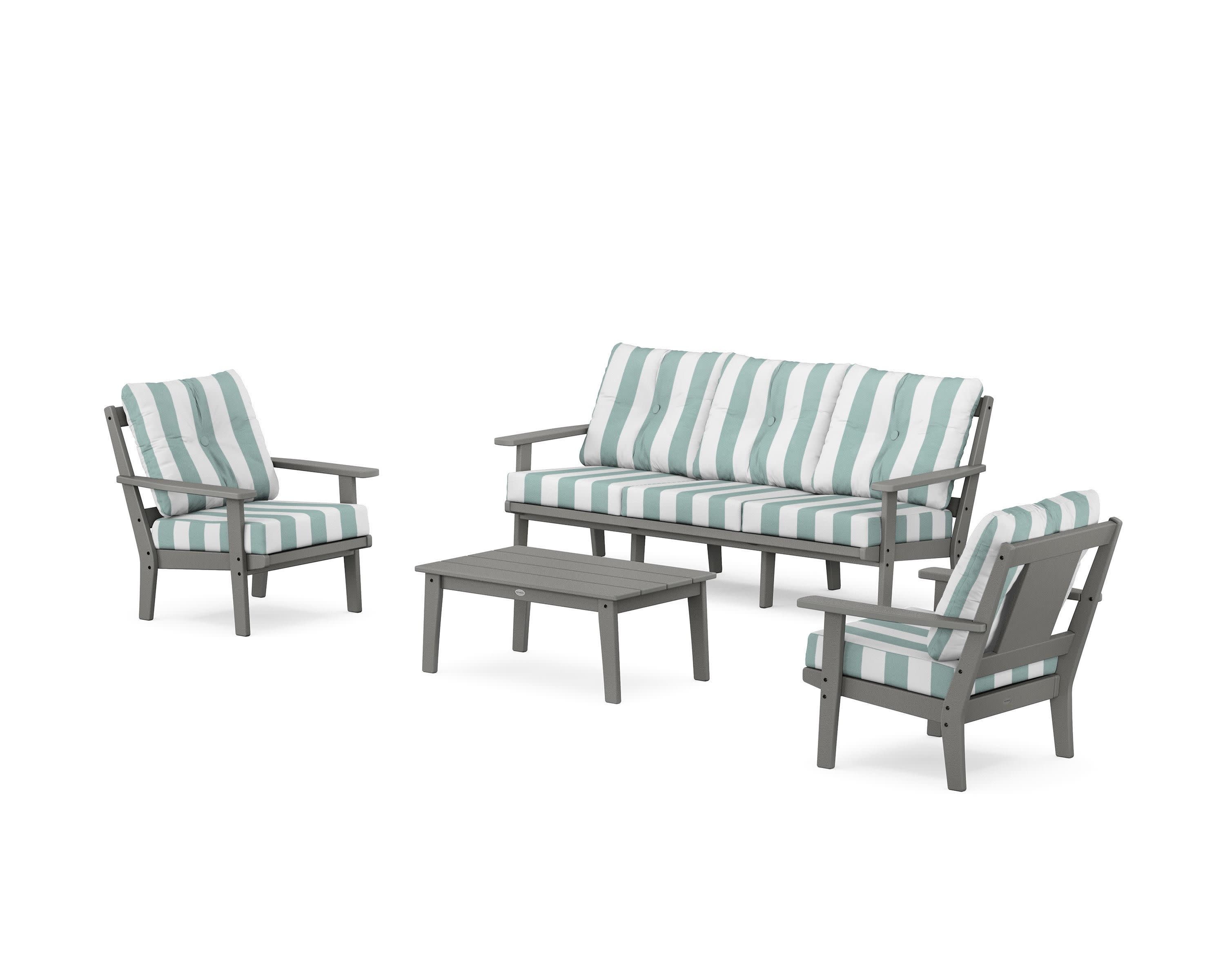 Prairie 4-Piece Deep Seating Set with Sofa in Slate Grey / Cabana Stripe Glacier Spa