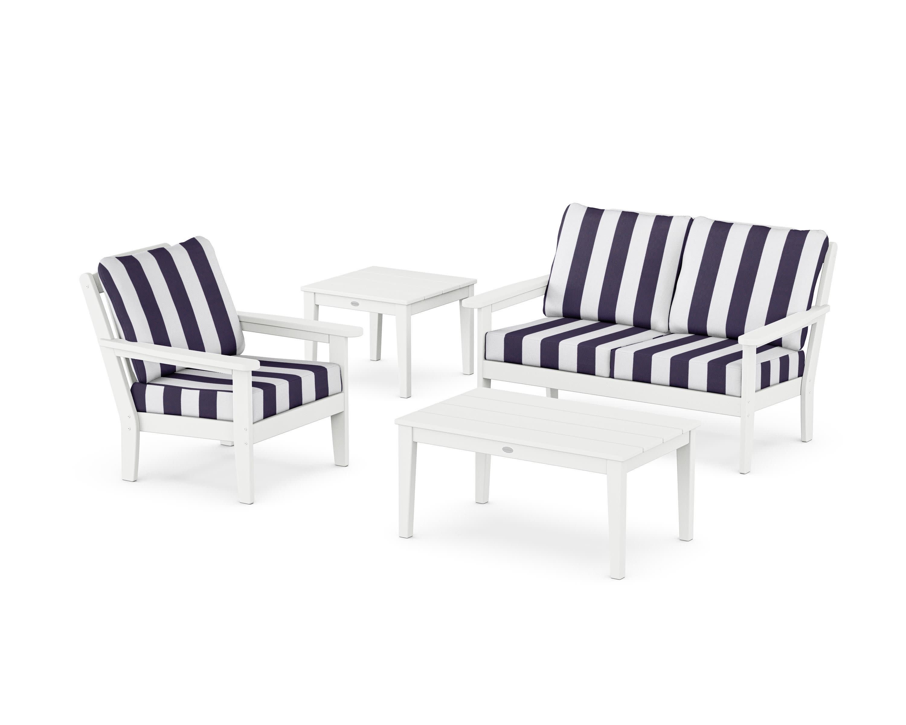 Wovendale 4-Piece Deep Seating Set in White / Cabana Stripe Navy