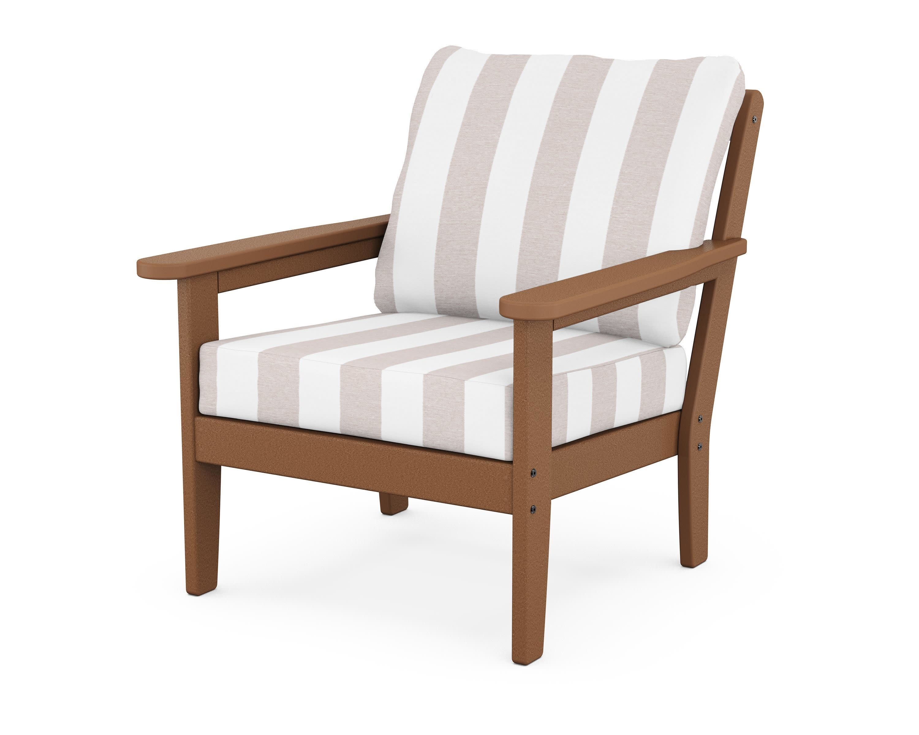 Cottage Deep Seating Chair in Teak / Cabana Stripe Dune Burlap